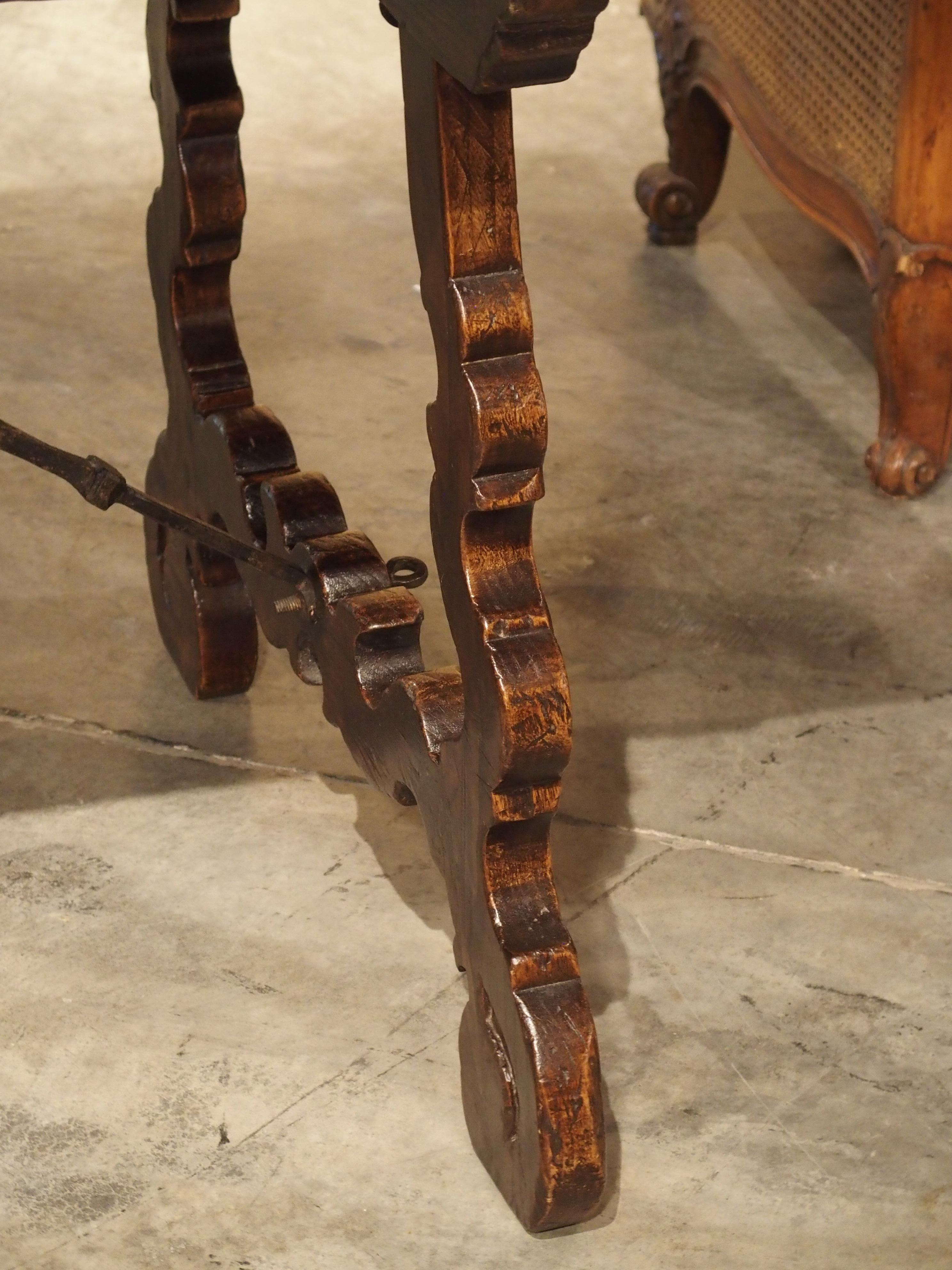 Carved Catalan Table with Lyre Legs and Wrought Iron Supports 6