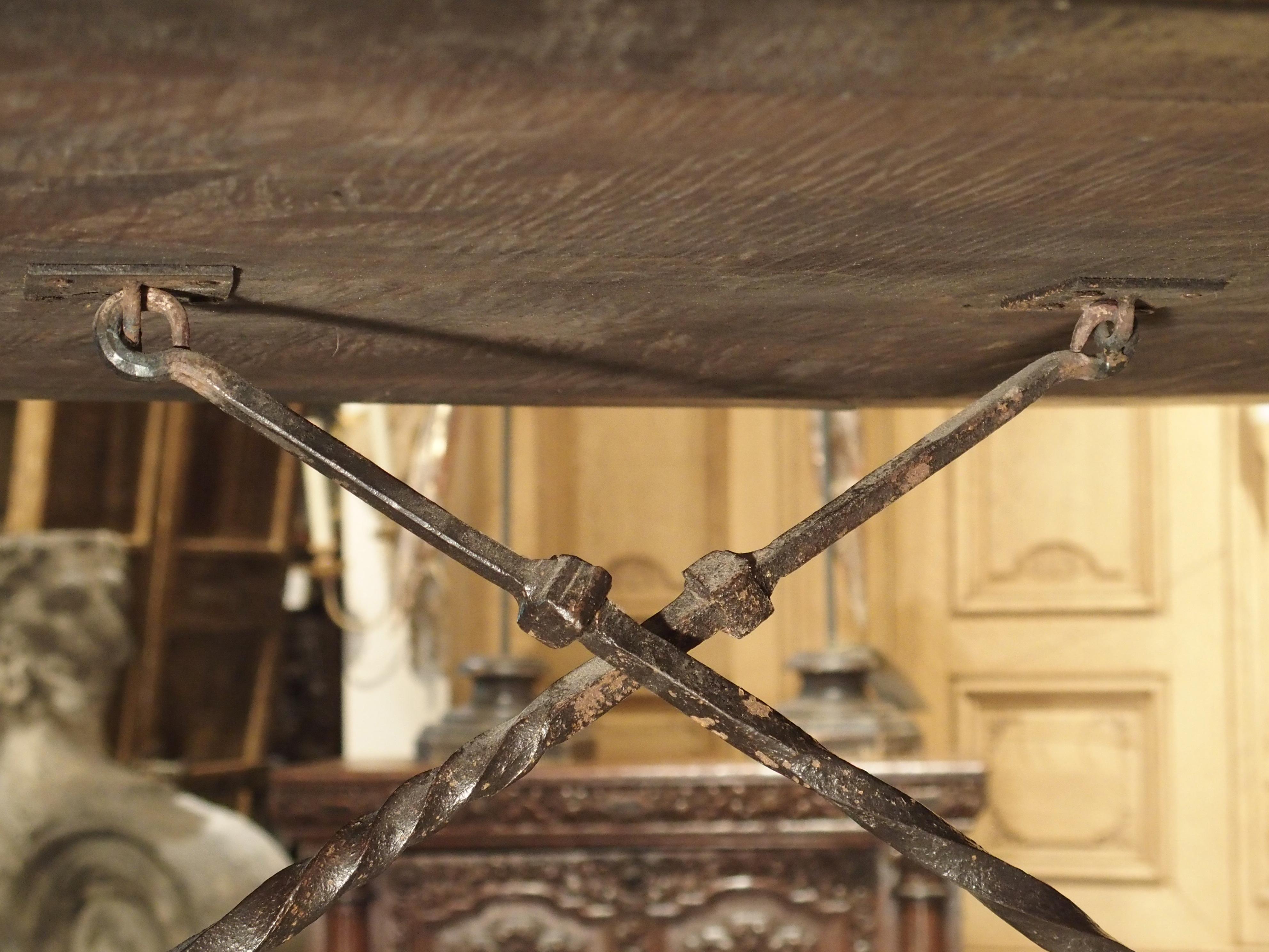 Carved Catalan Table with Lyre Legs and Wrought Iron Supports 7