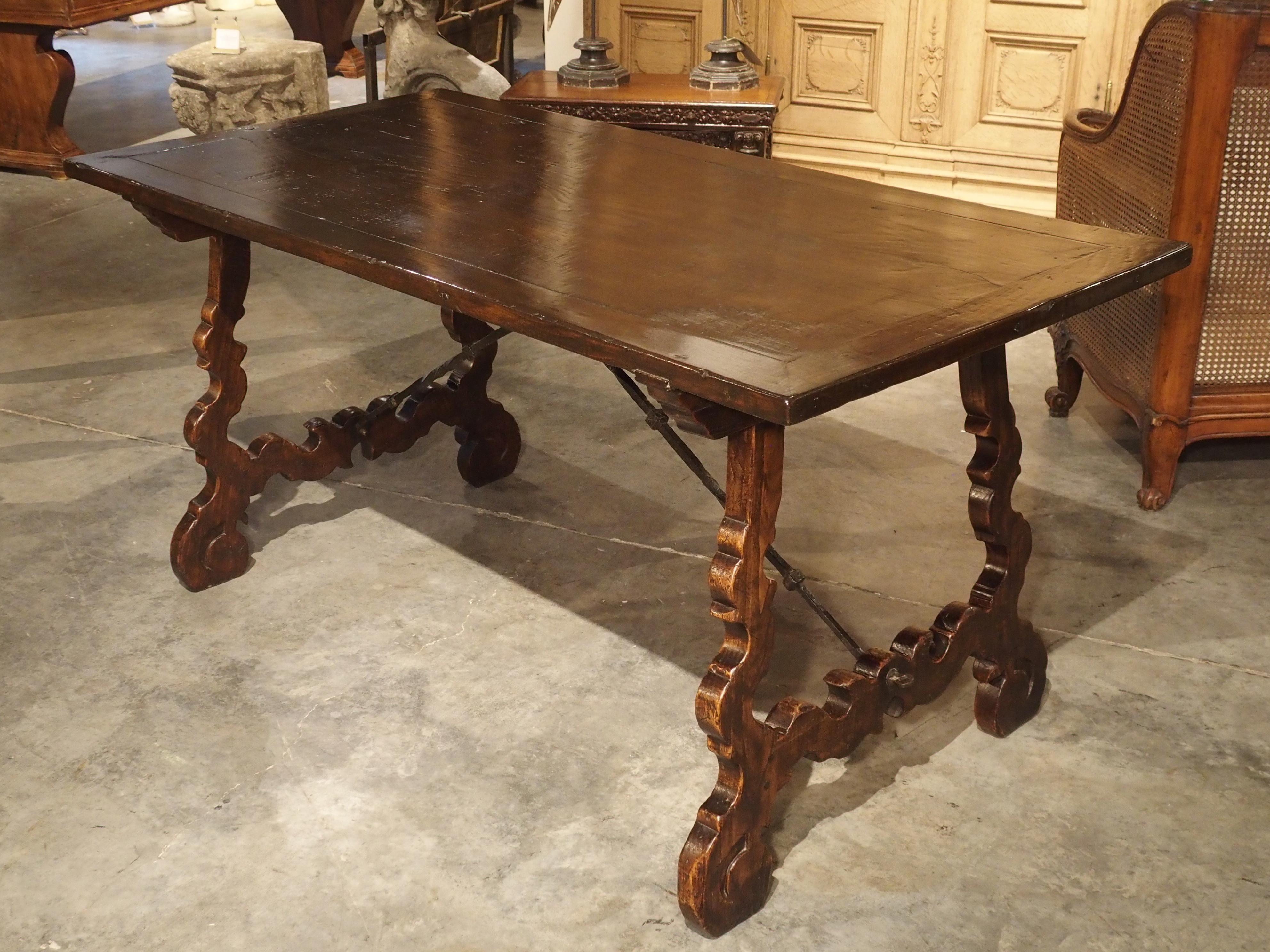 Carved Catalan Table with Lyre Legs and Wrought Iron Supports 10