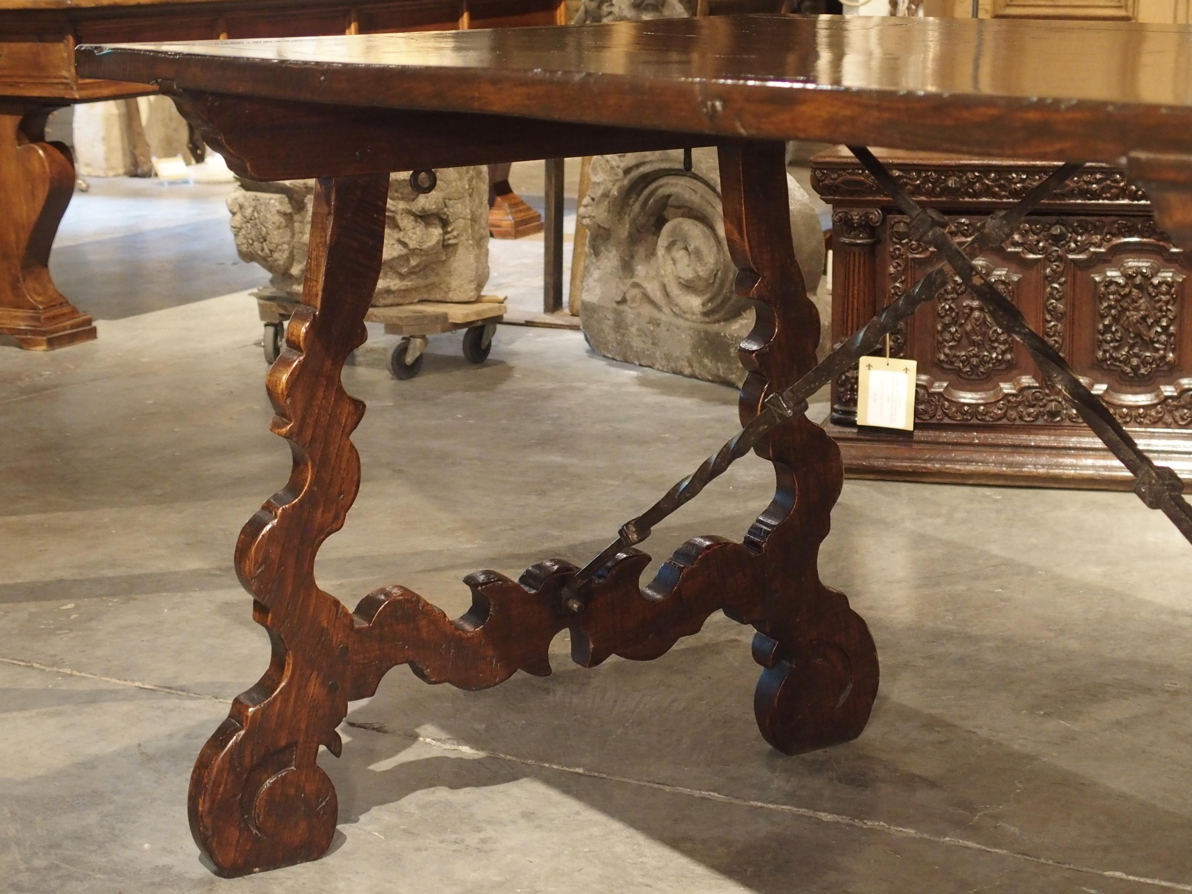 Carved Catalan Table with Lyre Legs and Wrought Iron Supports 11