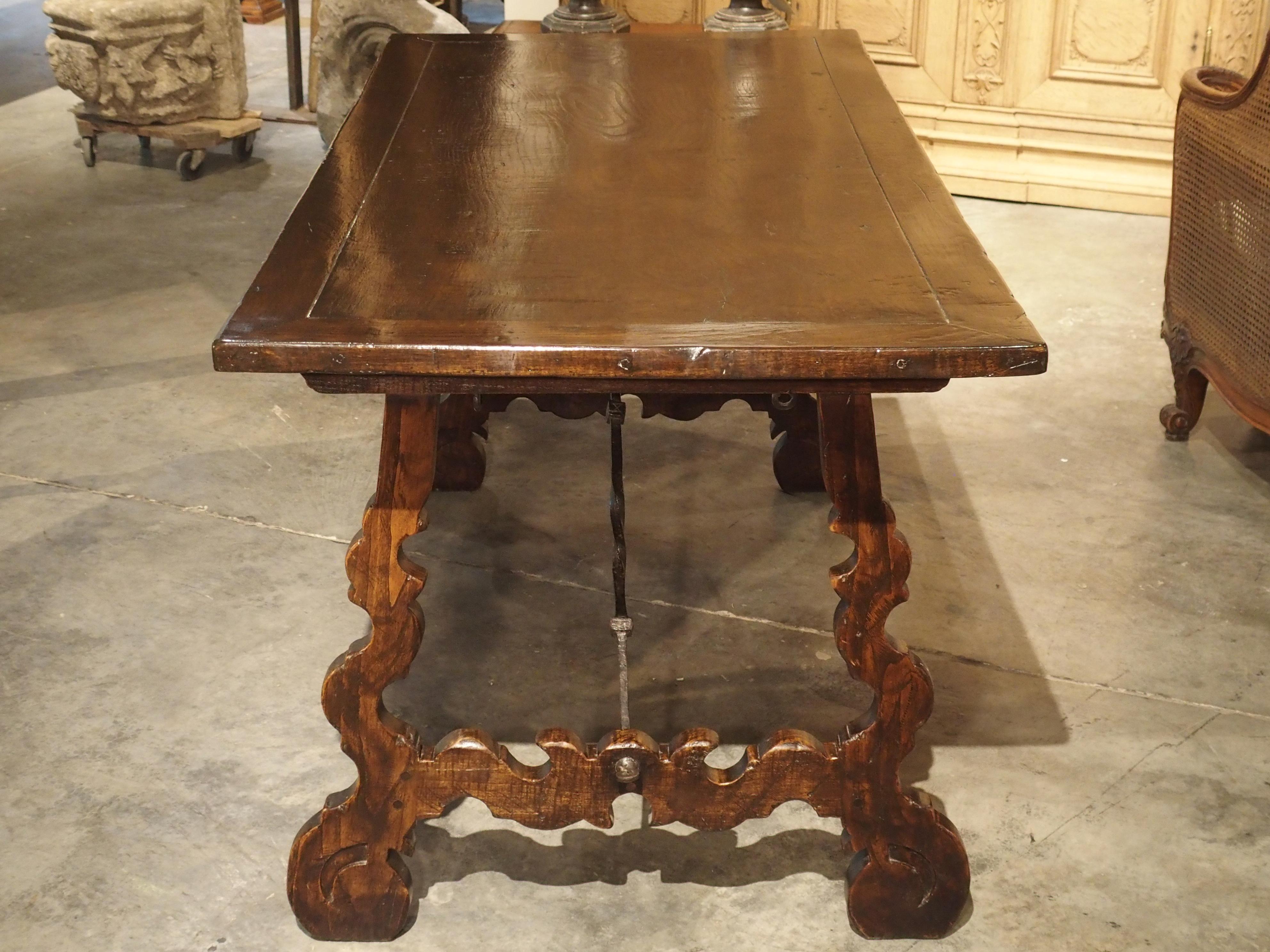 Carved Catalan Table with Lyre Legs and Wrought Iron Supports 12
