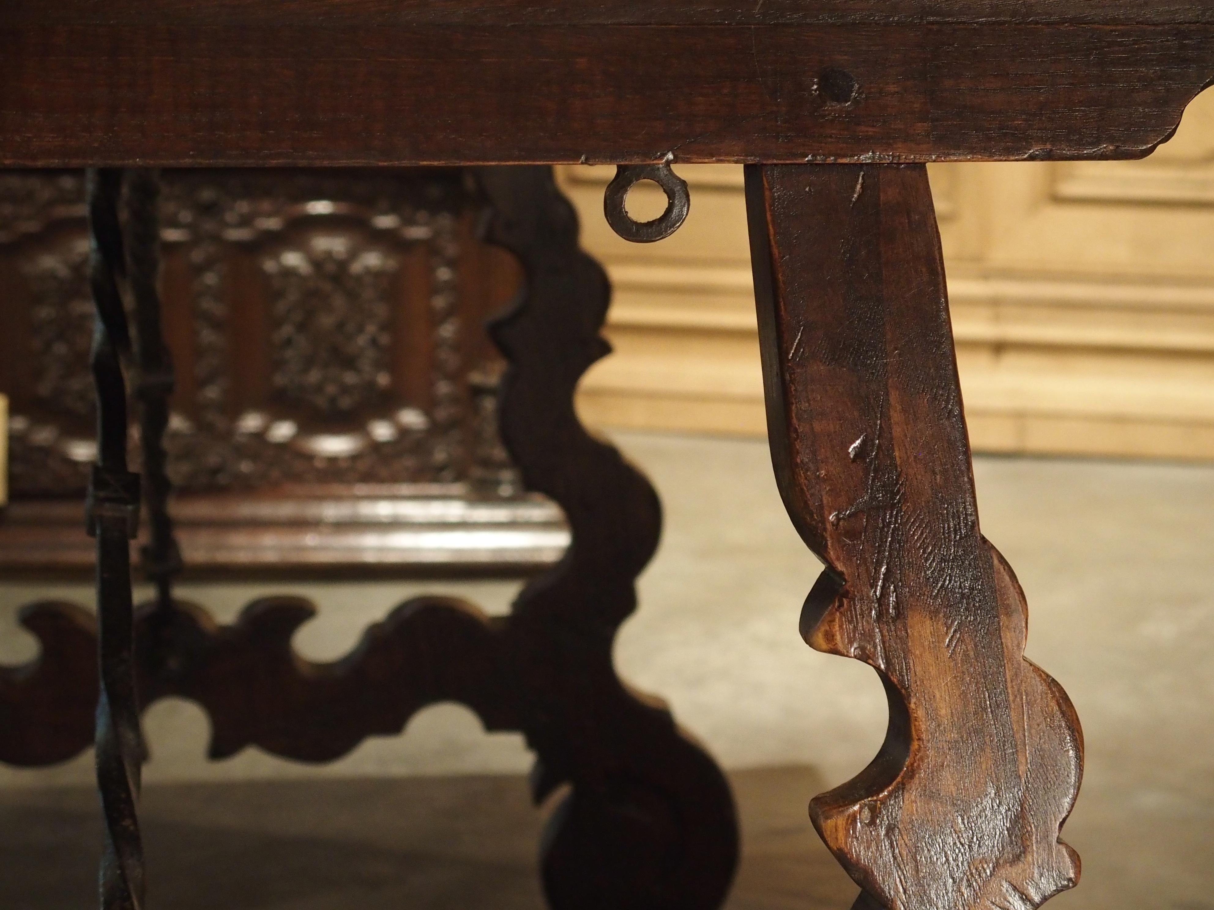 Carved Catalan Table with Lyre Legs and Wrought Iron Supports 13
