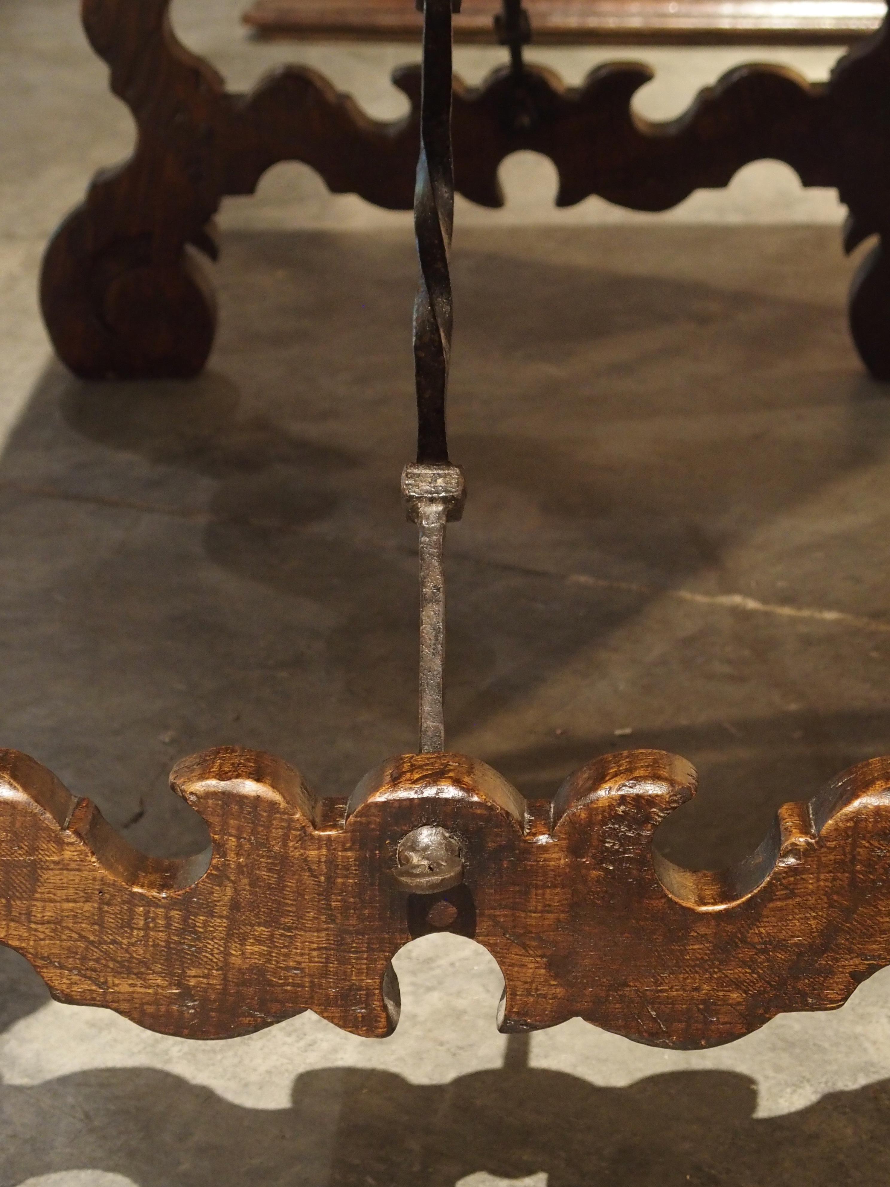 Carved Catalan Table with Lyre Legs and Wrought Iron Supports 14