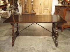 Carved Catalan Table with Lyre Legs and Wrought Iron Supports