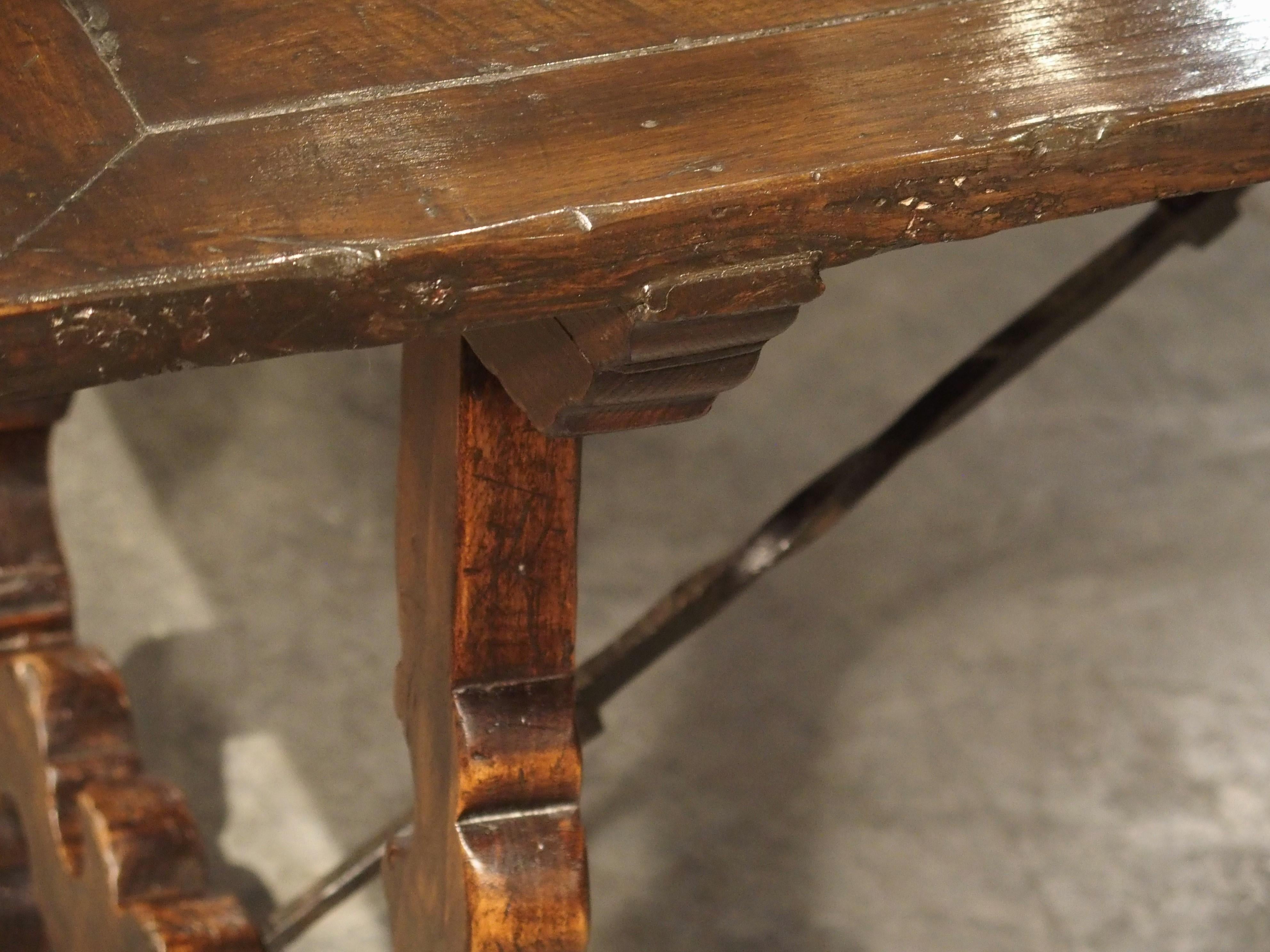 Carved Catalan Table with Lyre Legs and Wrought Iron Supports 15