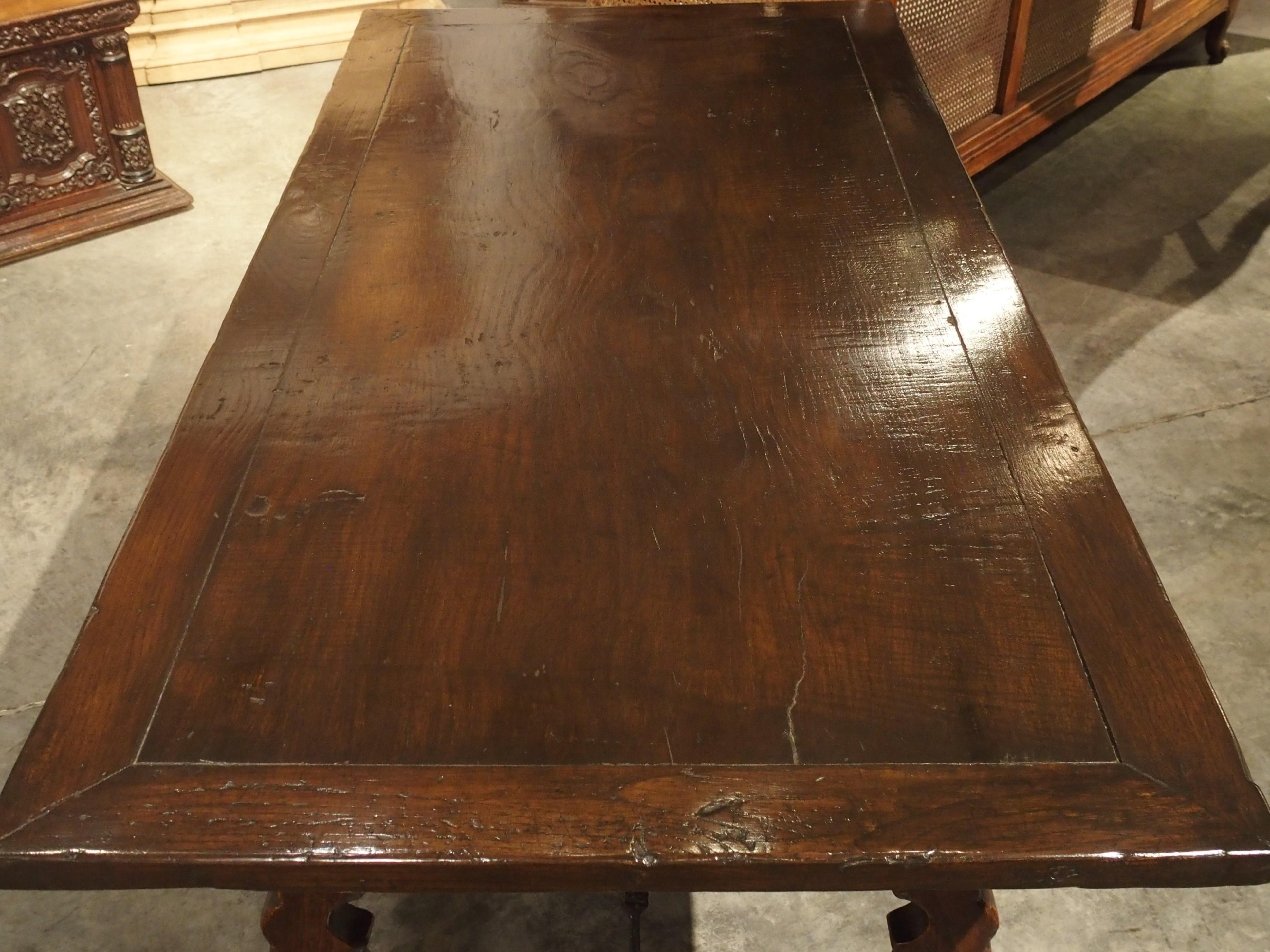 Carved Catalan Table with Lyre Legs and Wrought Iron Supports 2