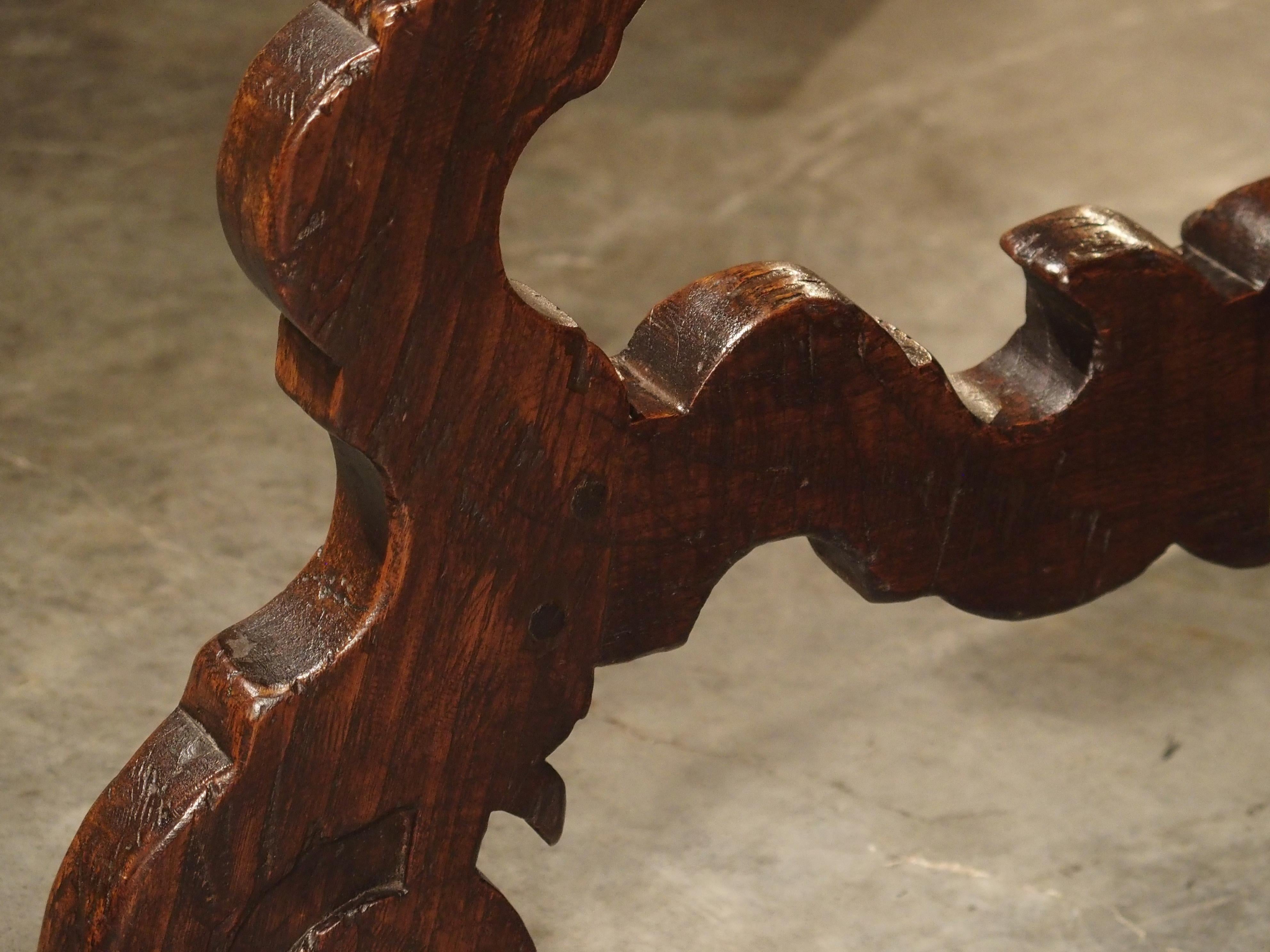Carved Catalan Table with Lyre Legs and Wrought Iron Supports 4