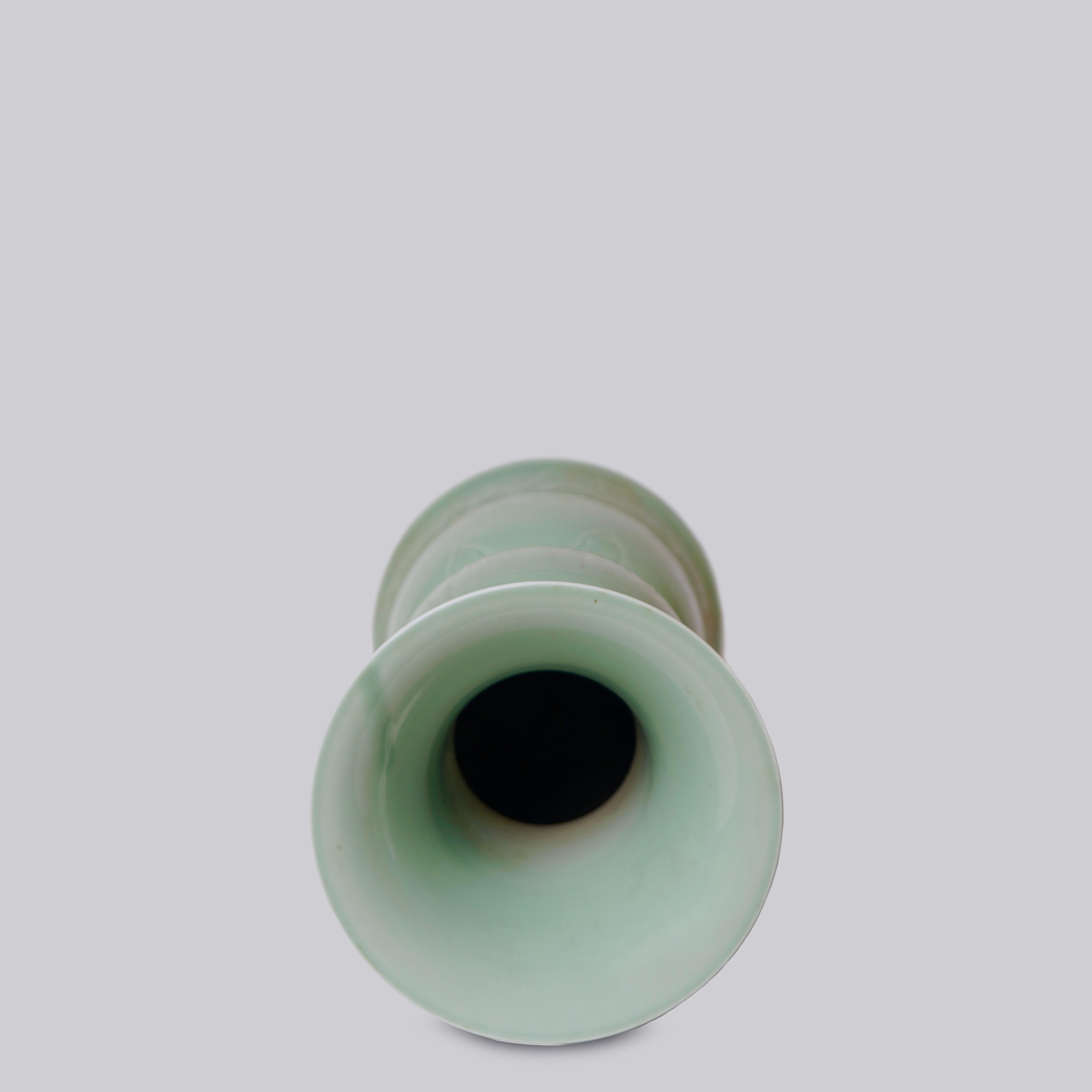 Qing Carved Celadon Porcelain Altar Vase For Sale