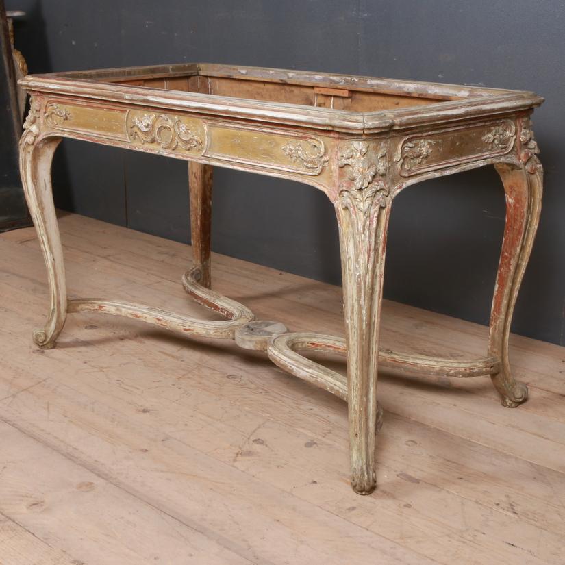 19th century centre table with a lovely old worn paint finish. Awaiting marble insert, 1840.

Dimensions:
47.5 inches (121 cms) wide
26 inches (66 cms) deep
29.5 inches (75 cms) high.

 