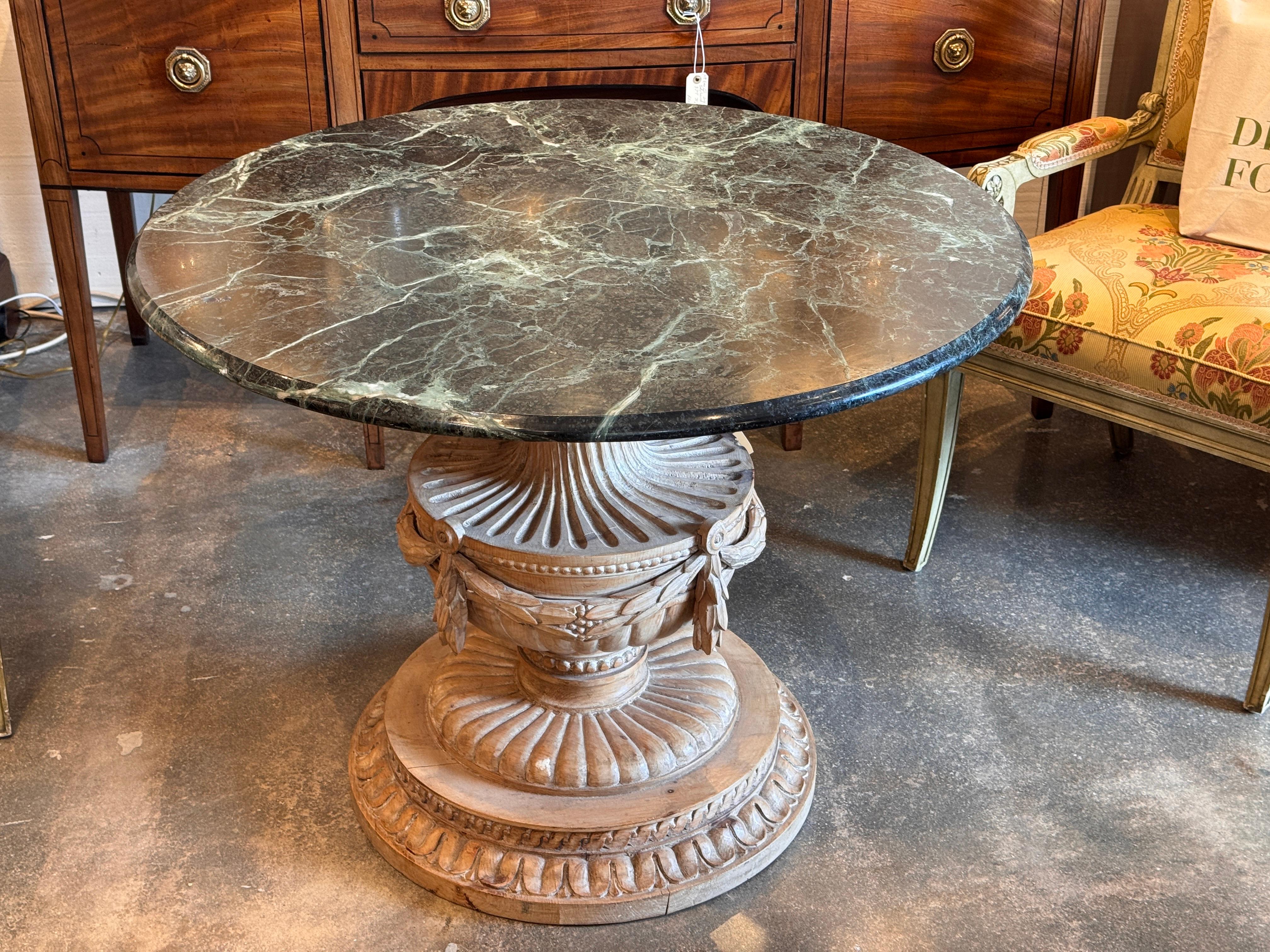 Italian Carved Center Table With Marble Top For Sale