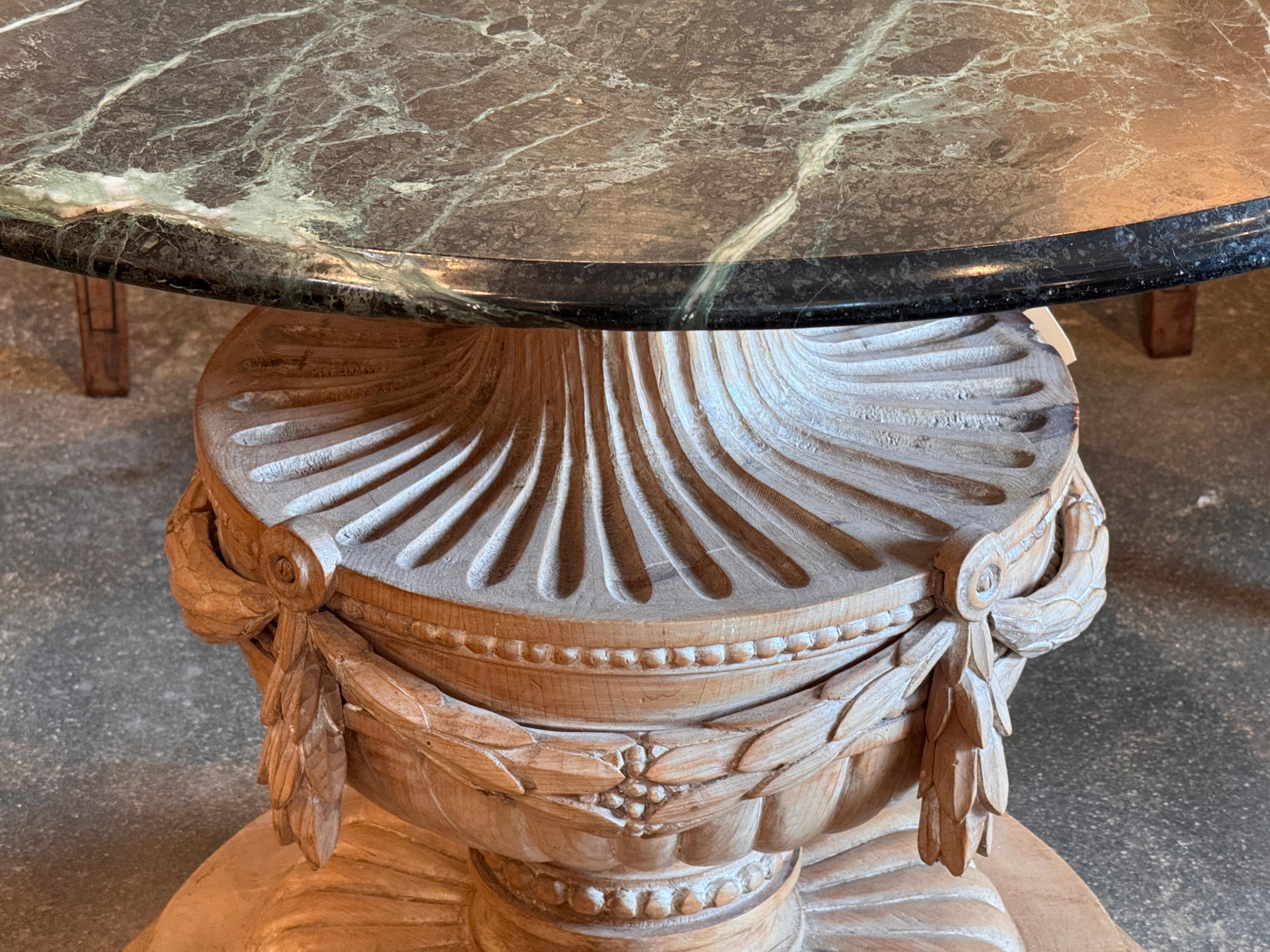 Carved Center Table With Marble Top In Good Condition For Sale In Charlottesville, VA