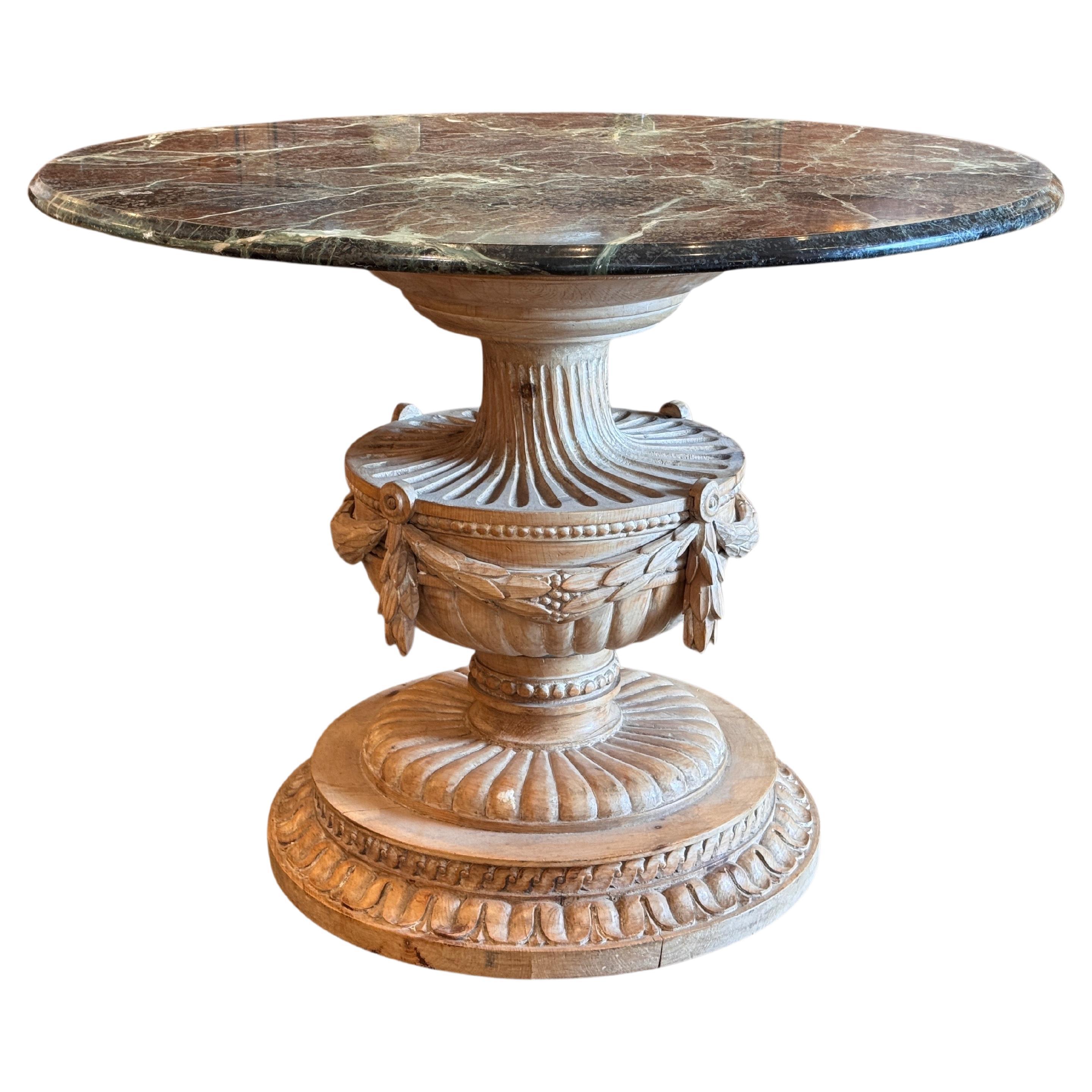 Carved Center Table With Marble Top