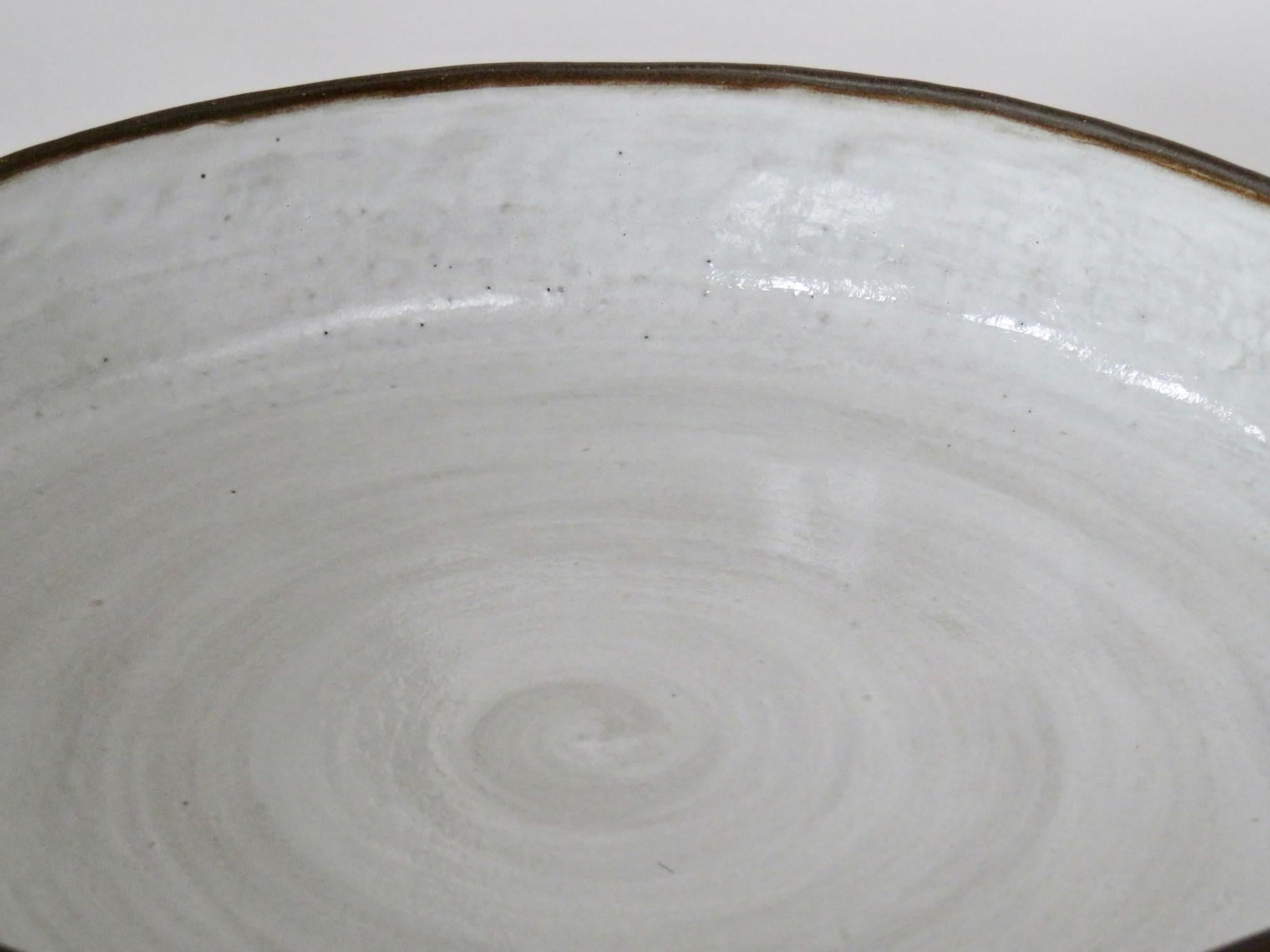 Organic Modern Carved Ceramic Serving Bowl, Dark Brown Clay, White Glaze Interior, Handbuilt
