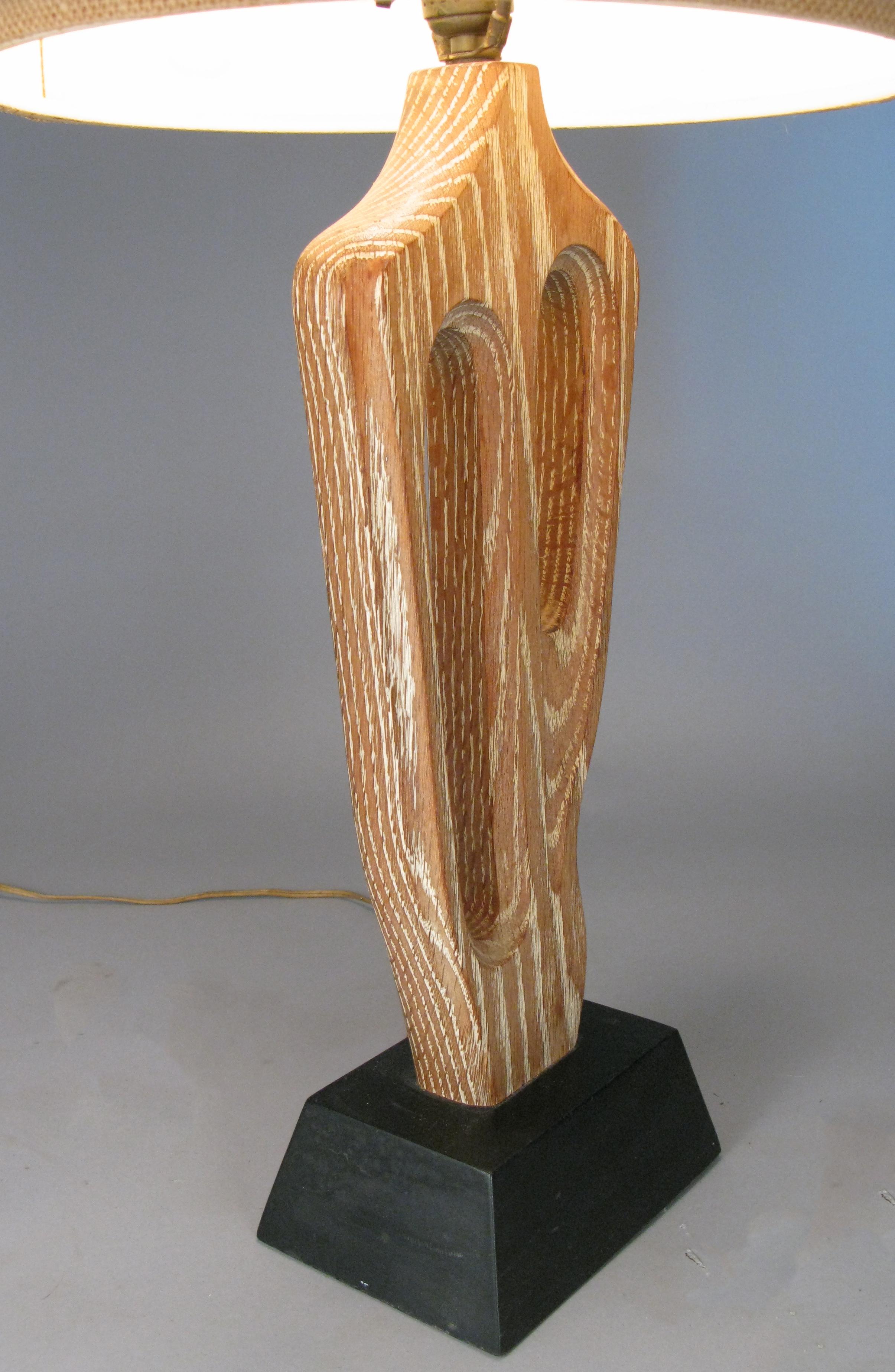 American Carved & Cerrused Oak Table Lamp by Yasha Heifetz