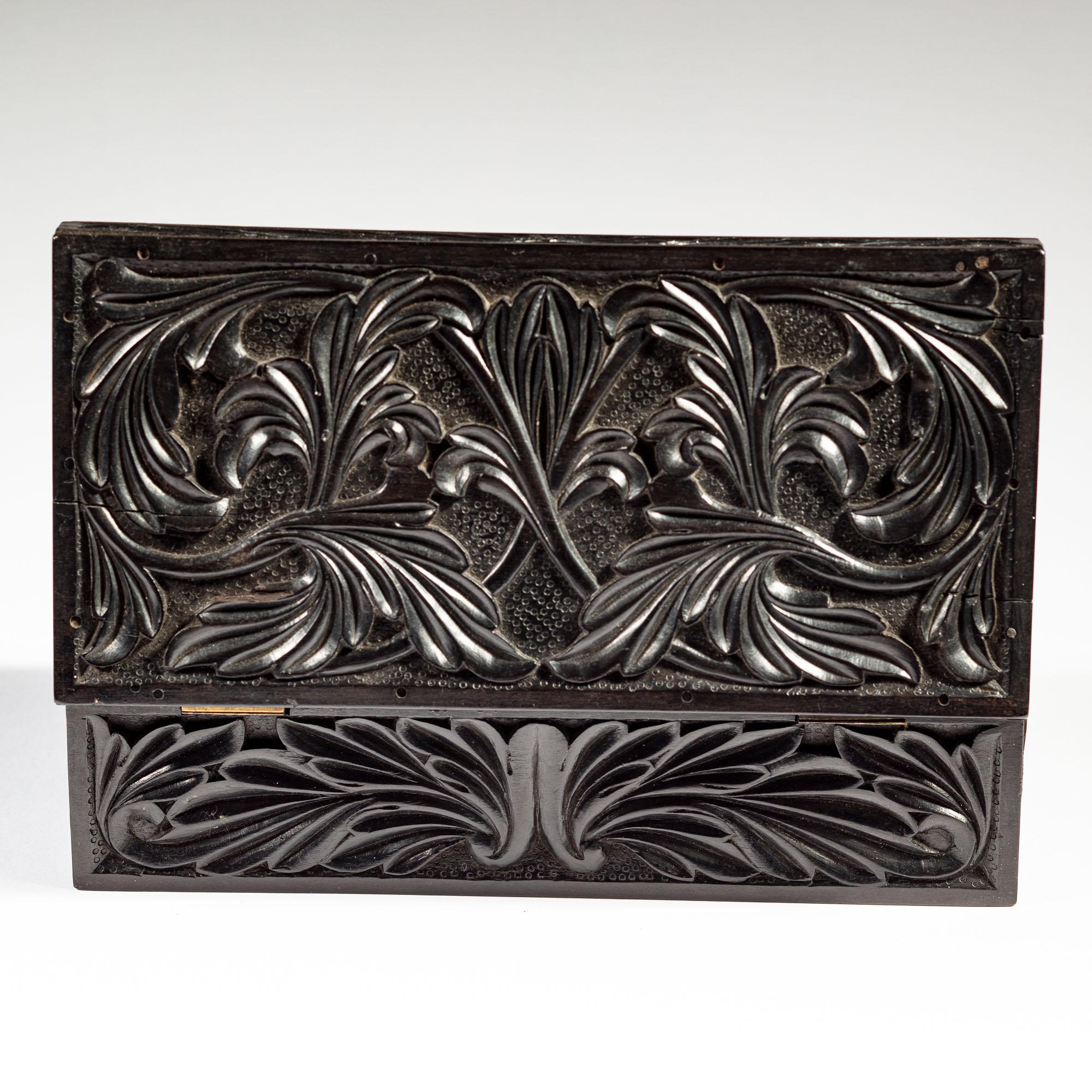19th Century Carved Ceylonese Ebony Box For Sale