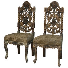 Carved Chairs with New Upholstered Seats, Set of 2