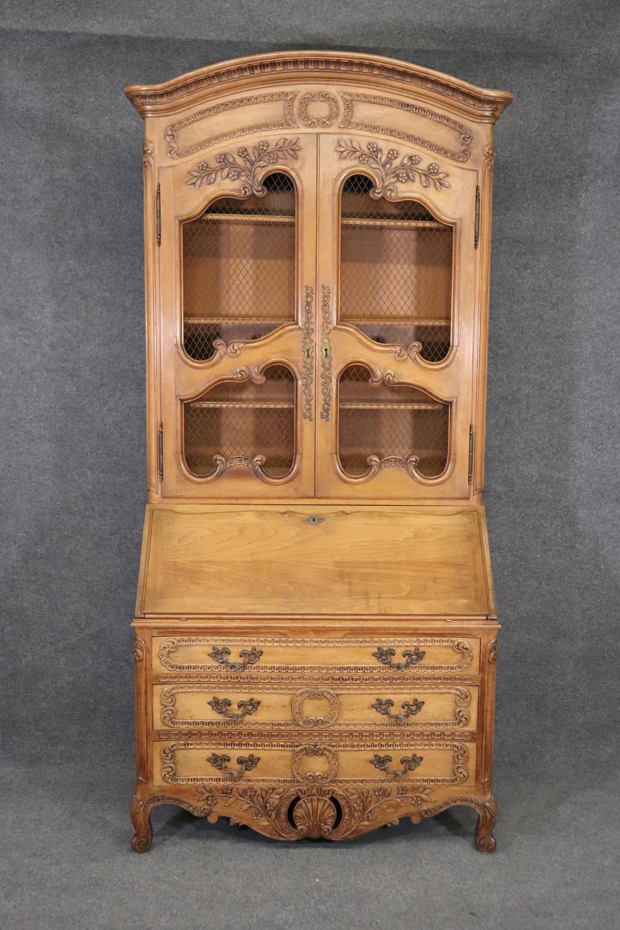 Carved Cherry Grand Scale French Louis XV Auffray Style Secretary Desk In Good Condition In Swedesboro, NJ