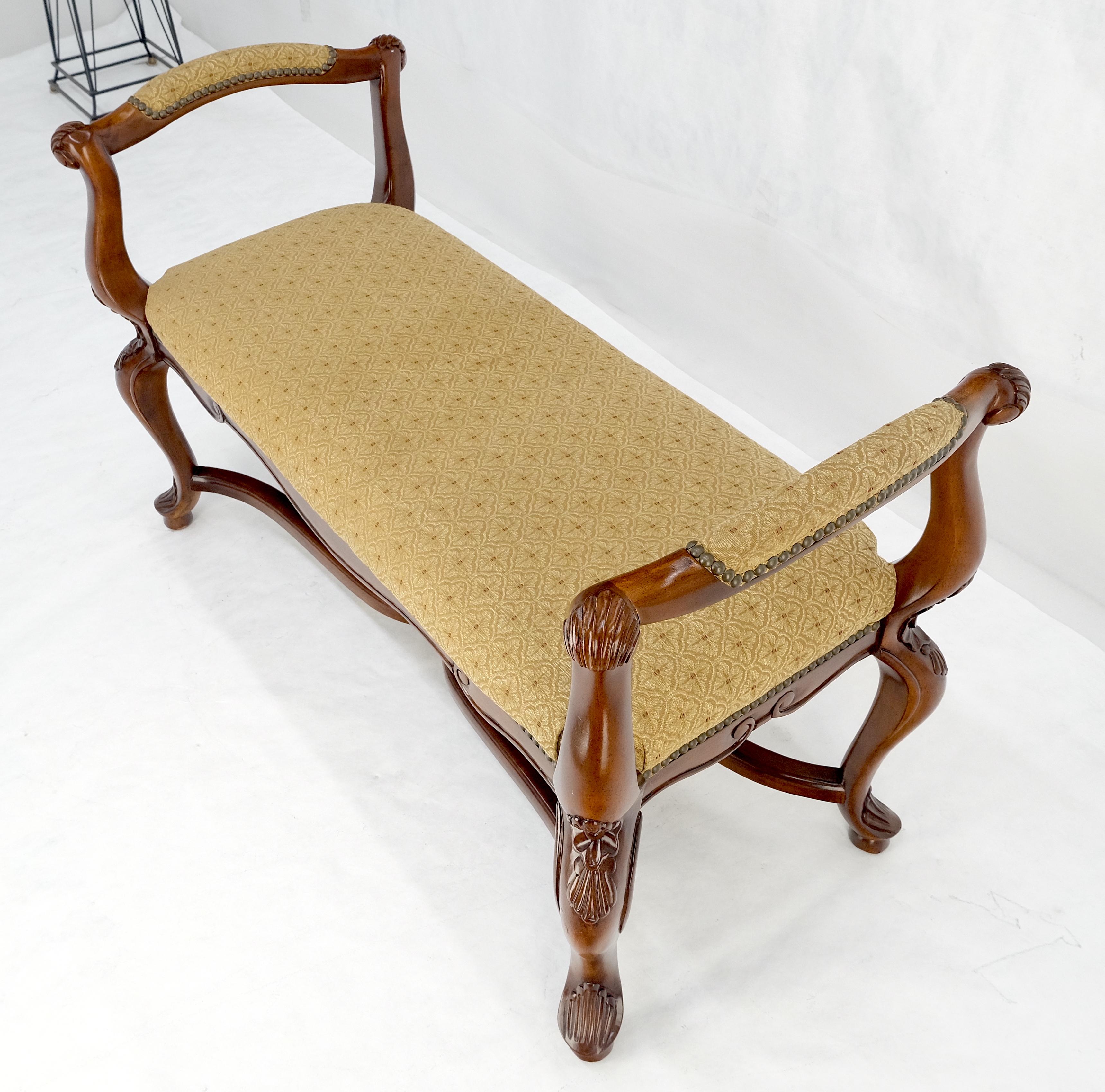 Carved Cherry Queen Ann Style Decorative Window Bench With Arms MINT For Sale 5