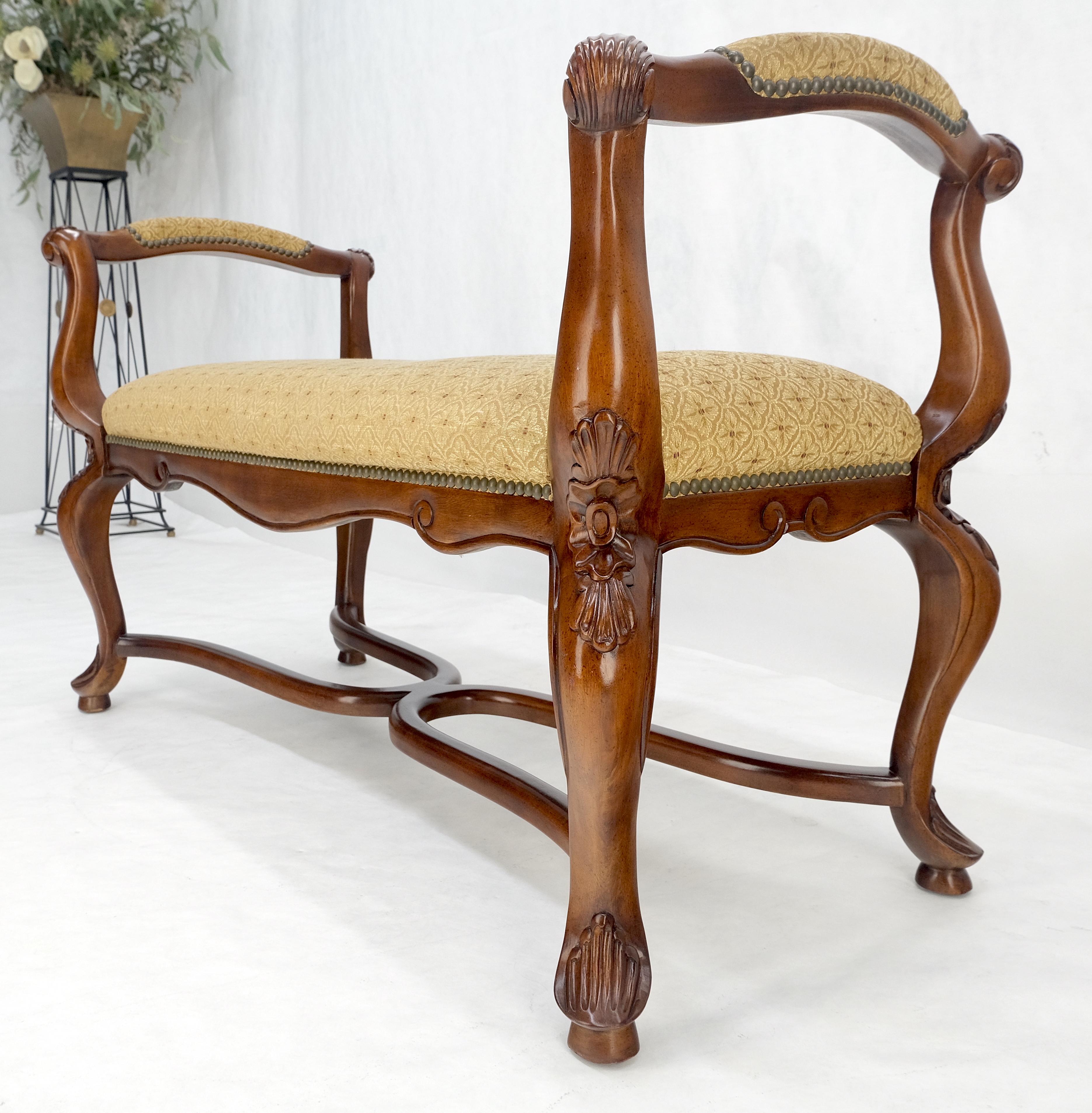 Carved Cherry Queen Ann Style Decorative Window Bench With Arms MINT For Sale 6
