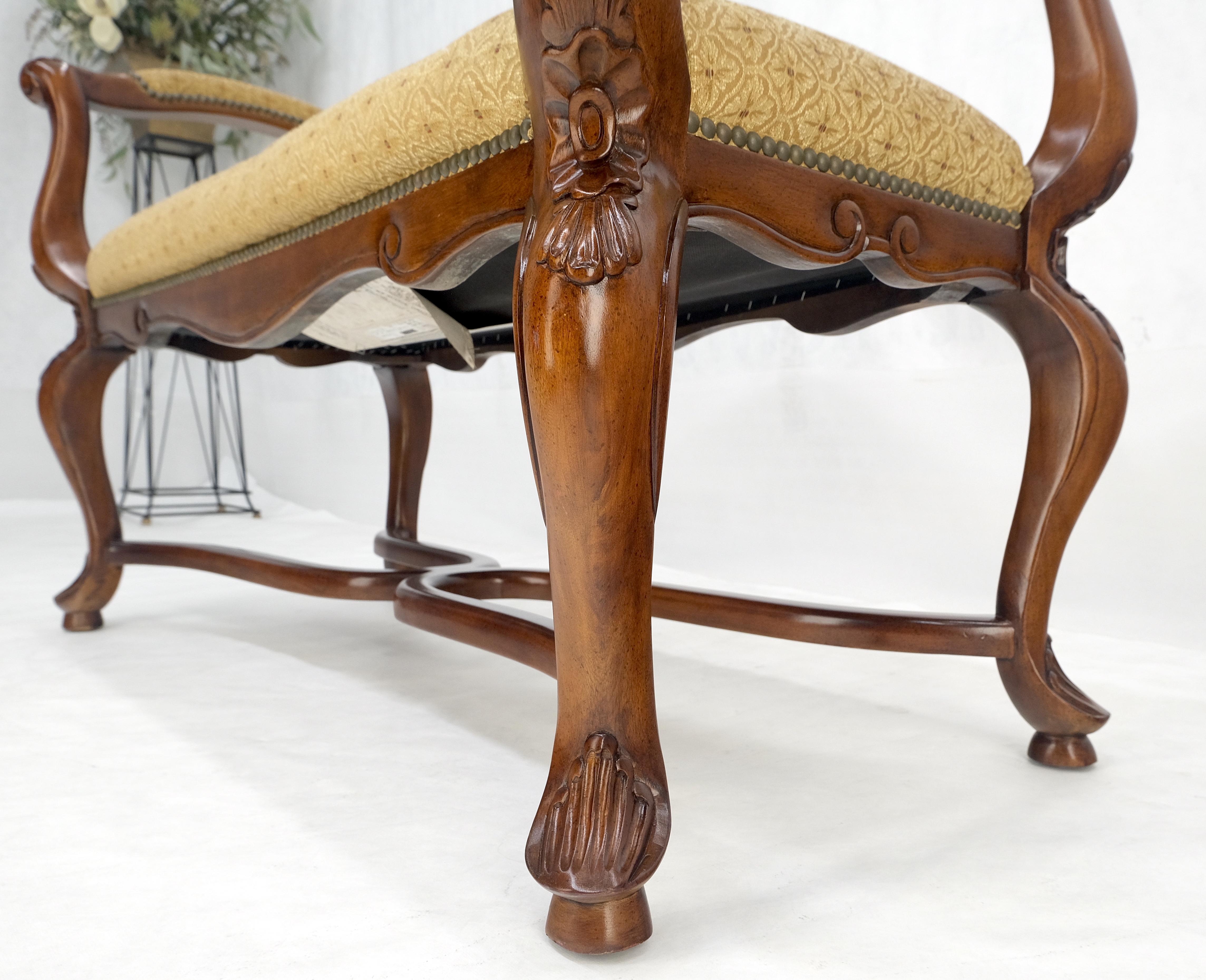 Carved Cherry Queen Ann Style Decorative Window Bench With Arms MINT For Sale 7