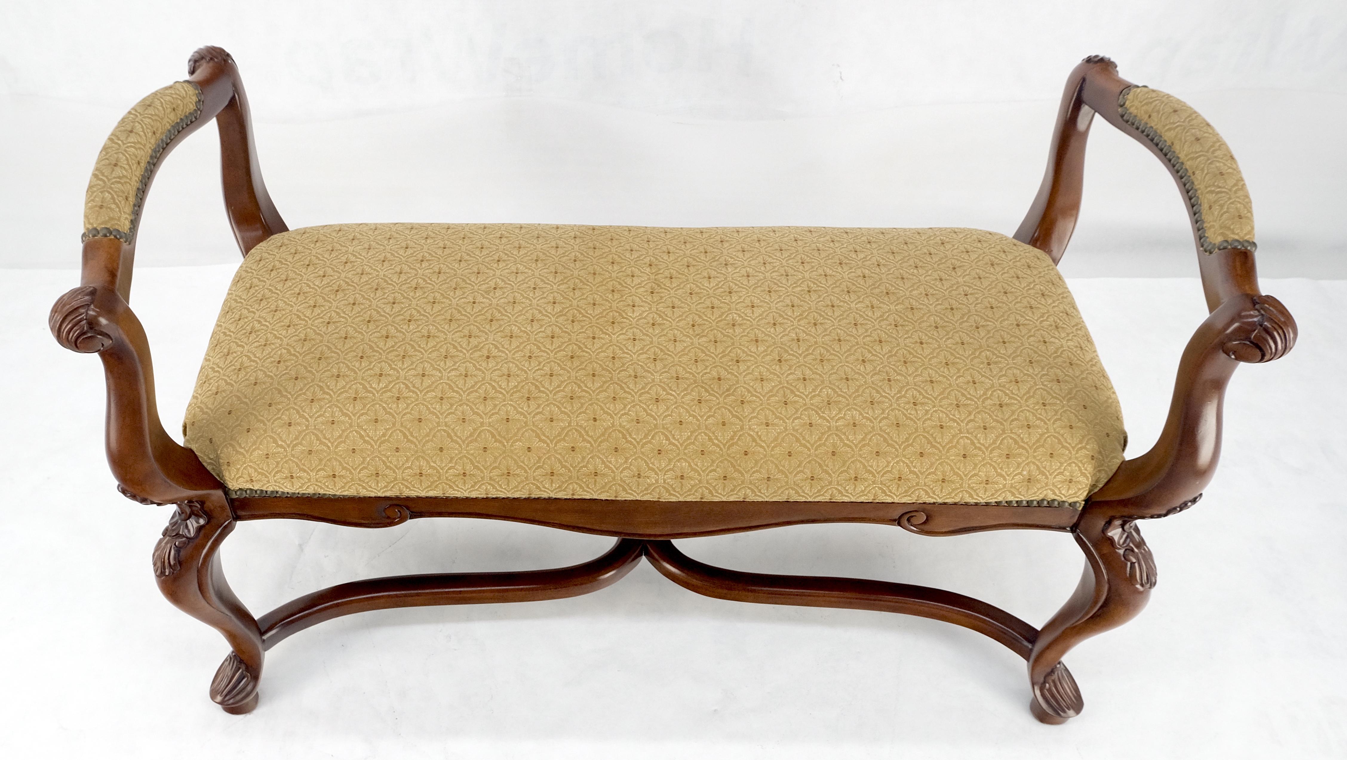 Queen Anne Carved Cherry Queen Ann Style Decorative Window Bench With Arms MINT For Sale