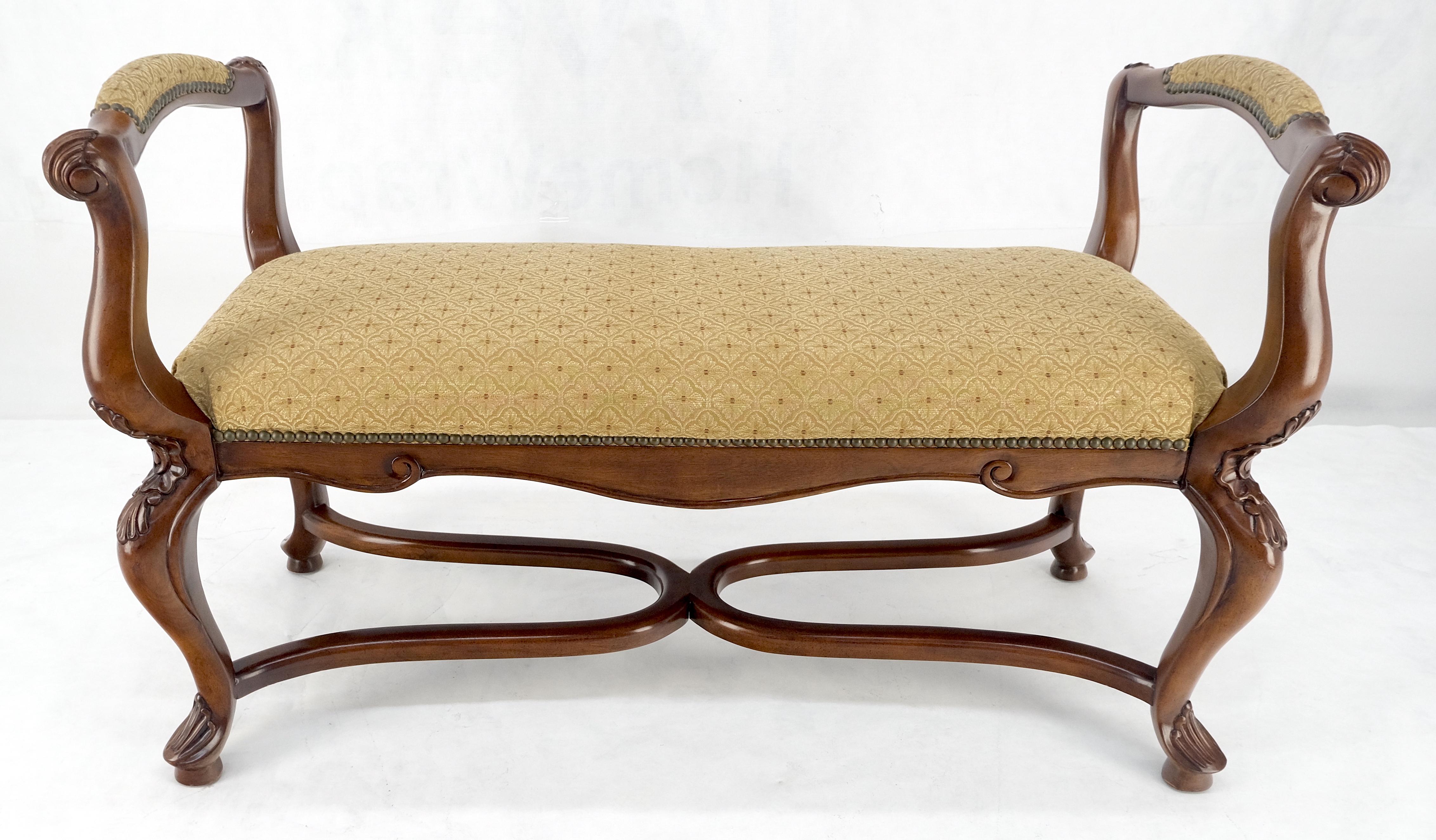 American Carved Cherry Queen Ann Style Decorative Window Bench With Arms MINT For Sale