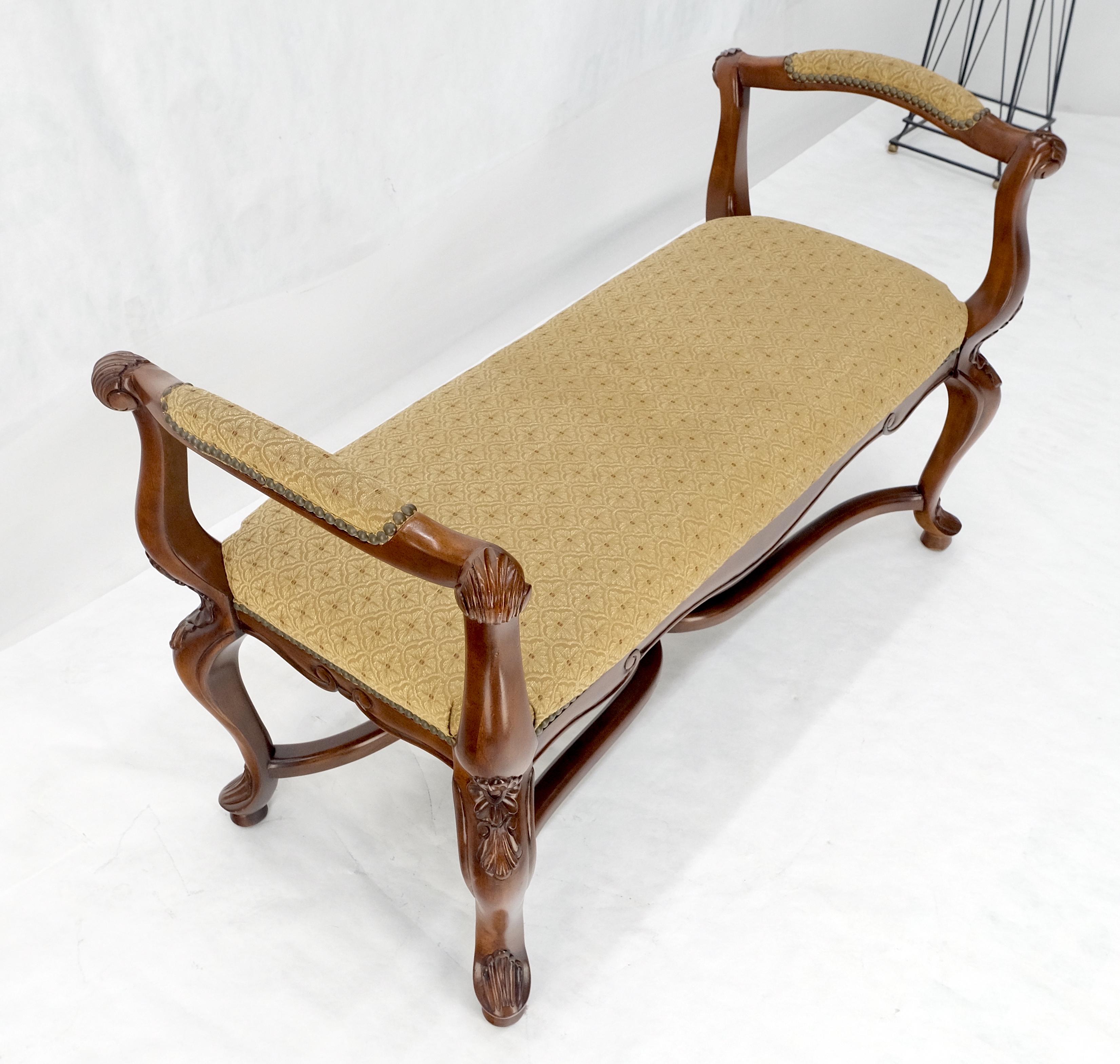 Carved Cherry Queen Ann Style Decorative Window Bench With Arms MINT For Sale 2