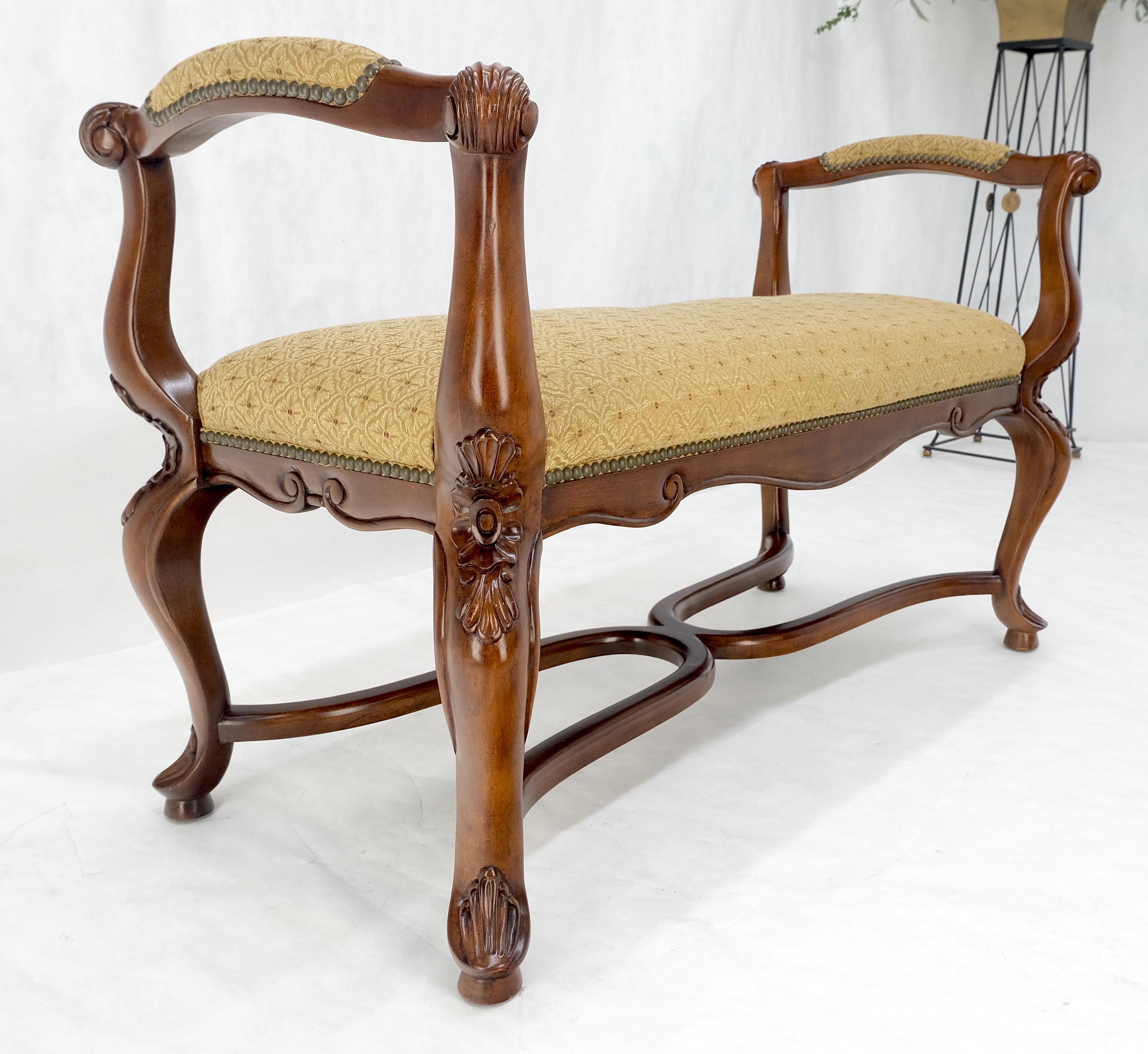 Carved Cherry Queen Ann Style Decorative Window Bench With Arms MINT For Sale 3