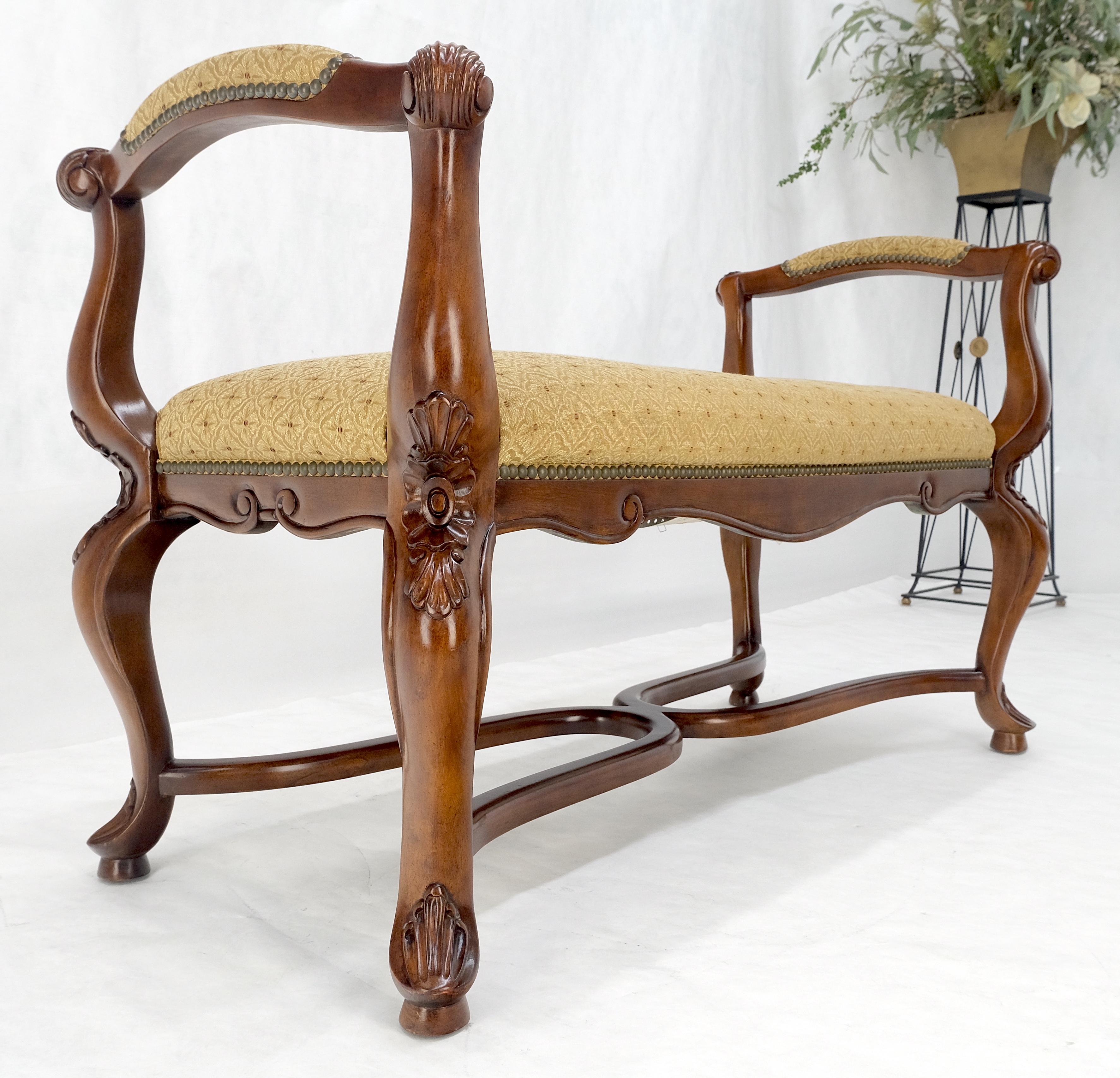 Carved Cherry Queen Ann Style Decorative Window Bench With Arms MINT For Sale 4