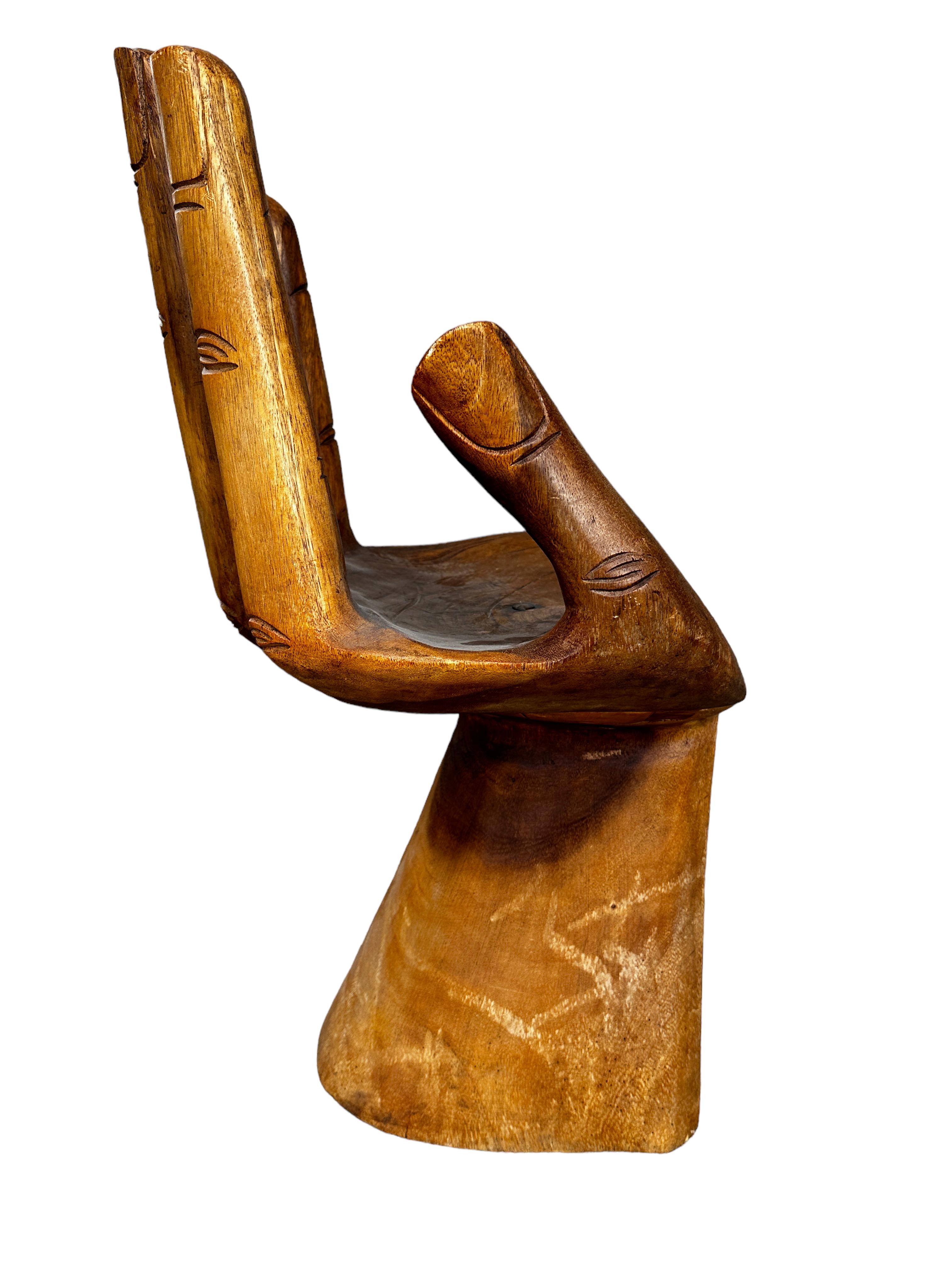 Mid-Century Modern Carved Hand Chair Style of Pedro Friedeberg, circa 1970s For Sale