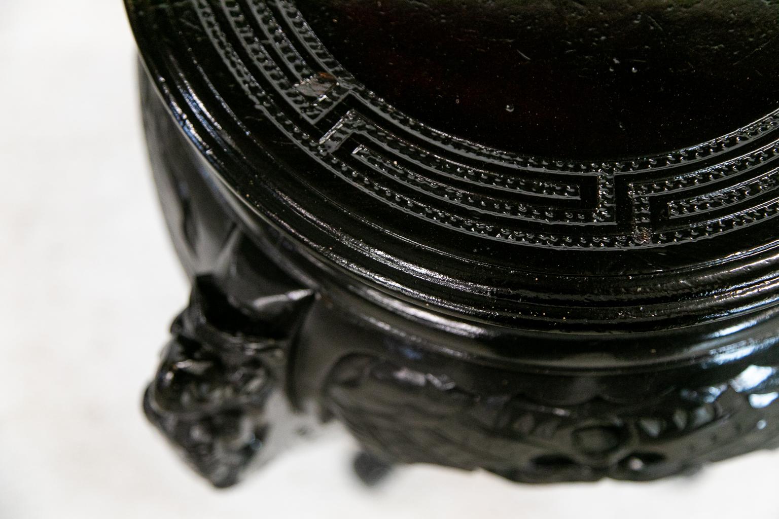 Hand-Carved Carved Chinese Black Lacquer Stand