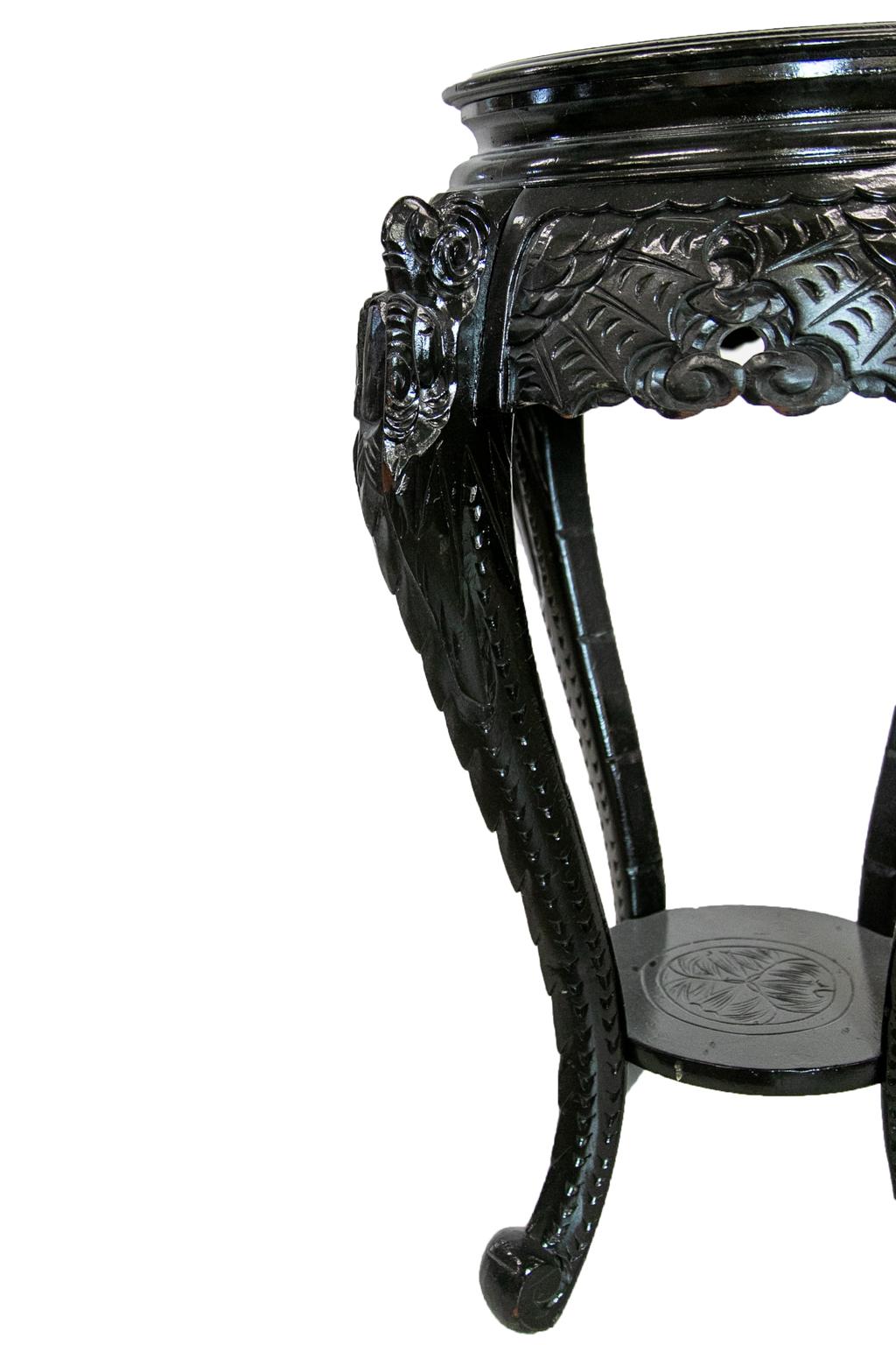 Wood Carved Chinese Black Lacquer Stand