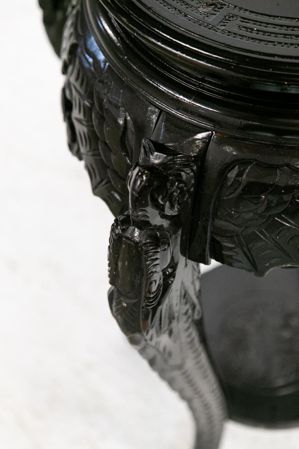 Carved Chinese Black Lacquer Stand 2