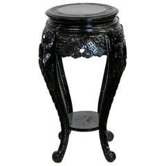 Carved Chinese Black Lacquer Stand