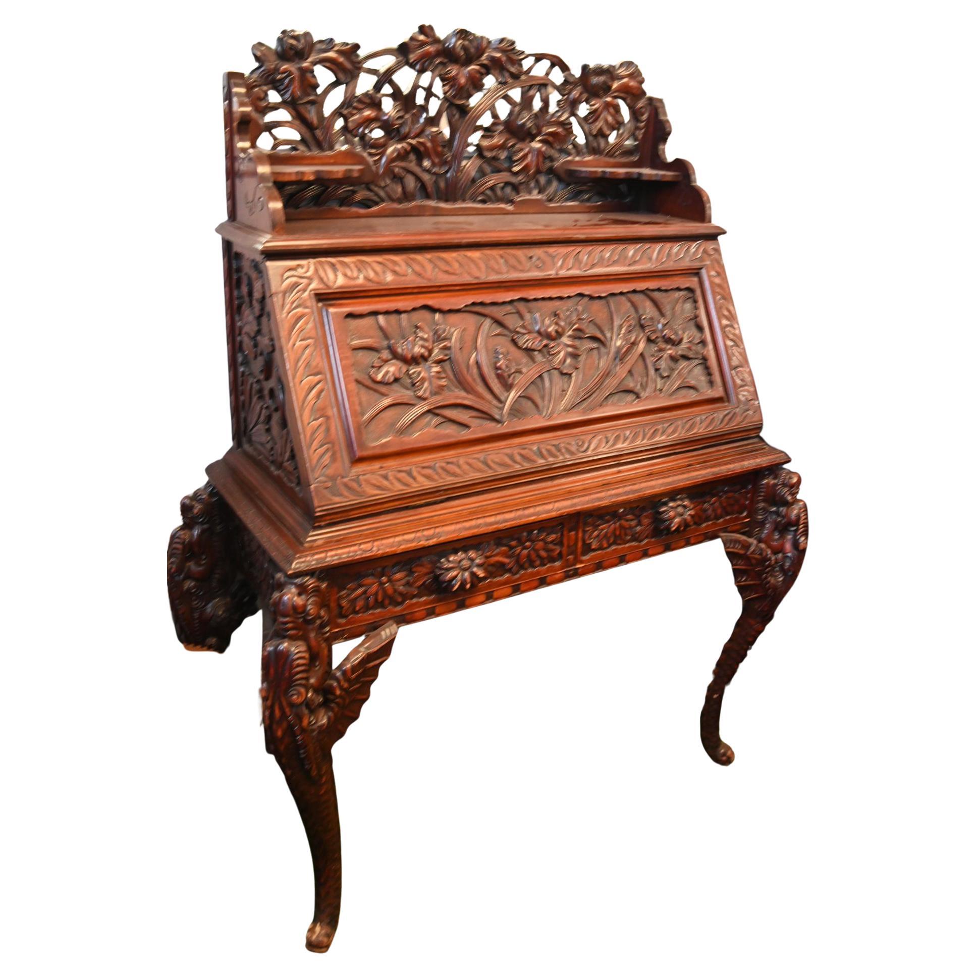 Geschnitzt Chinesisch Bureau Schreibtisch Hartholz 1860