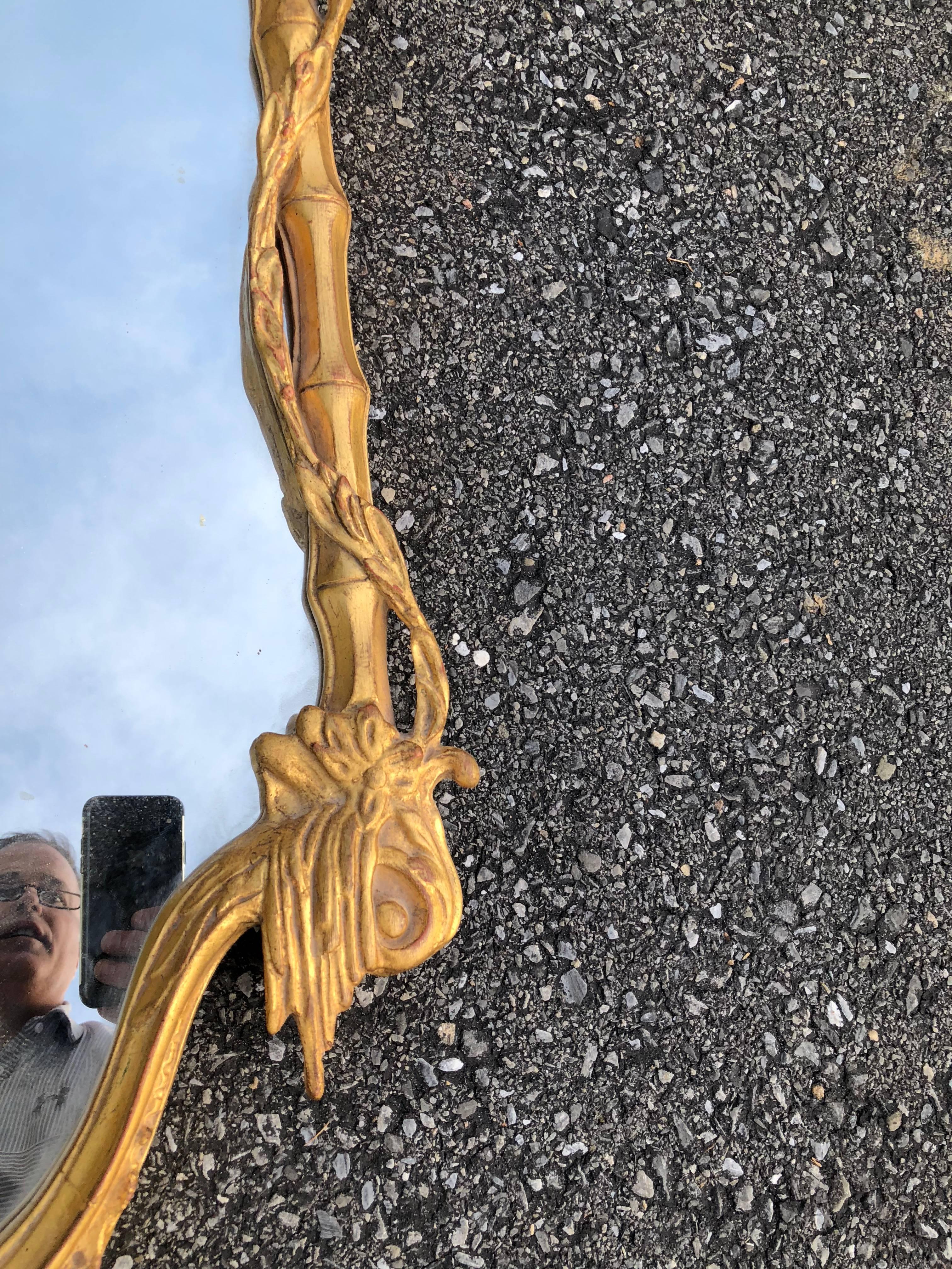 Carved Chinese Chippendale Mirror Double Phoenix Carvers Guild Gold Leaf Mirror In Excellent Condition In Allentown, PA