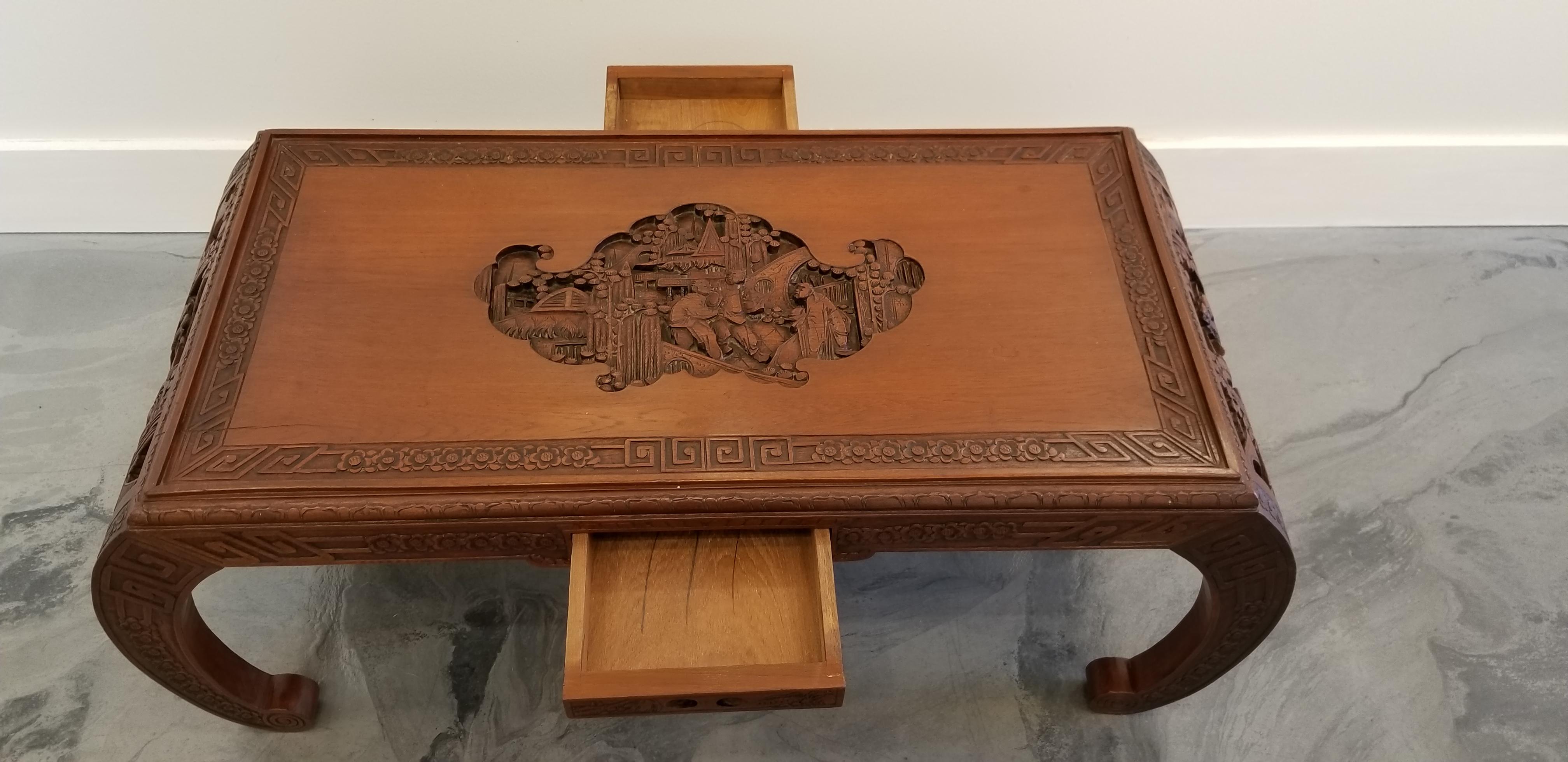 Carved Chinese Coffee Table In Good Condition For Sale In Fulton, CA