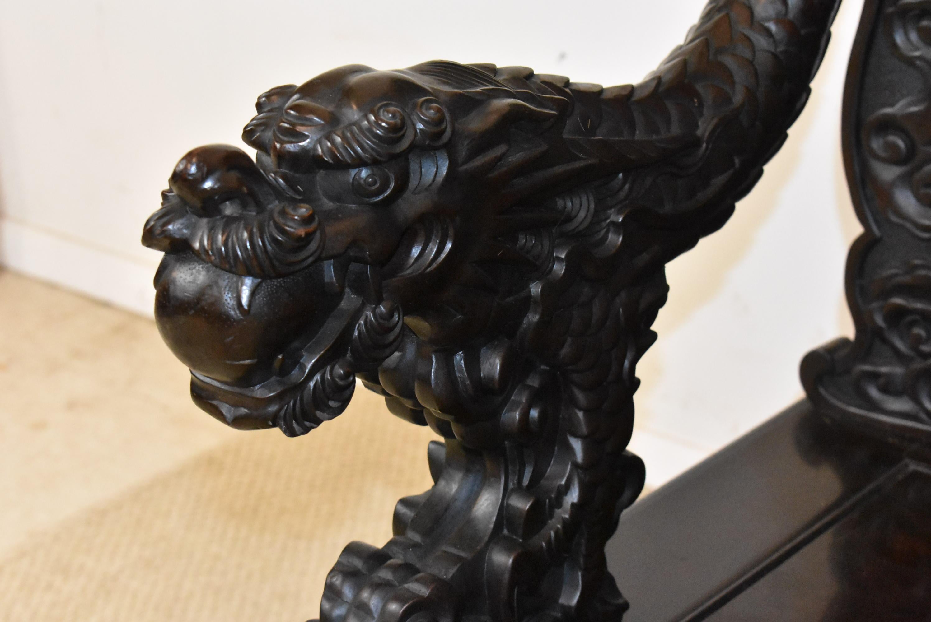 Chinese Export Carved Chinese Dragon Head Bench For Sale