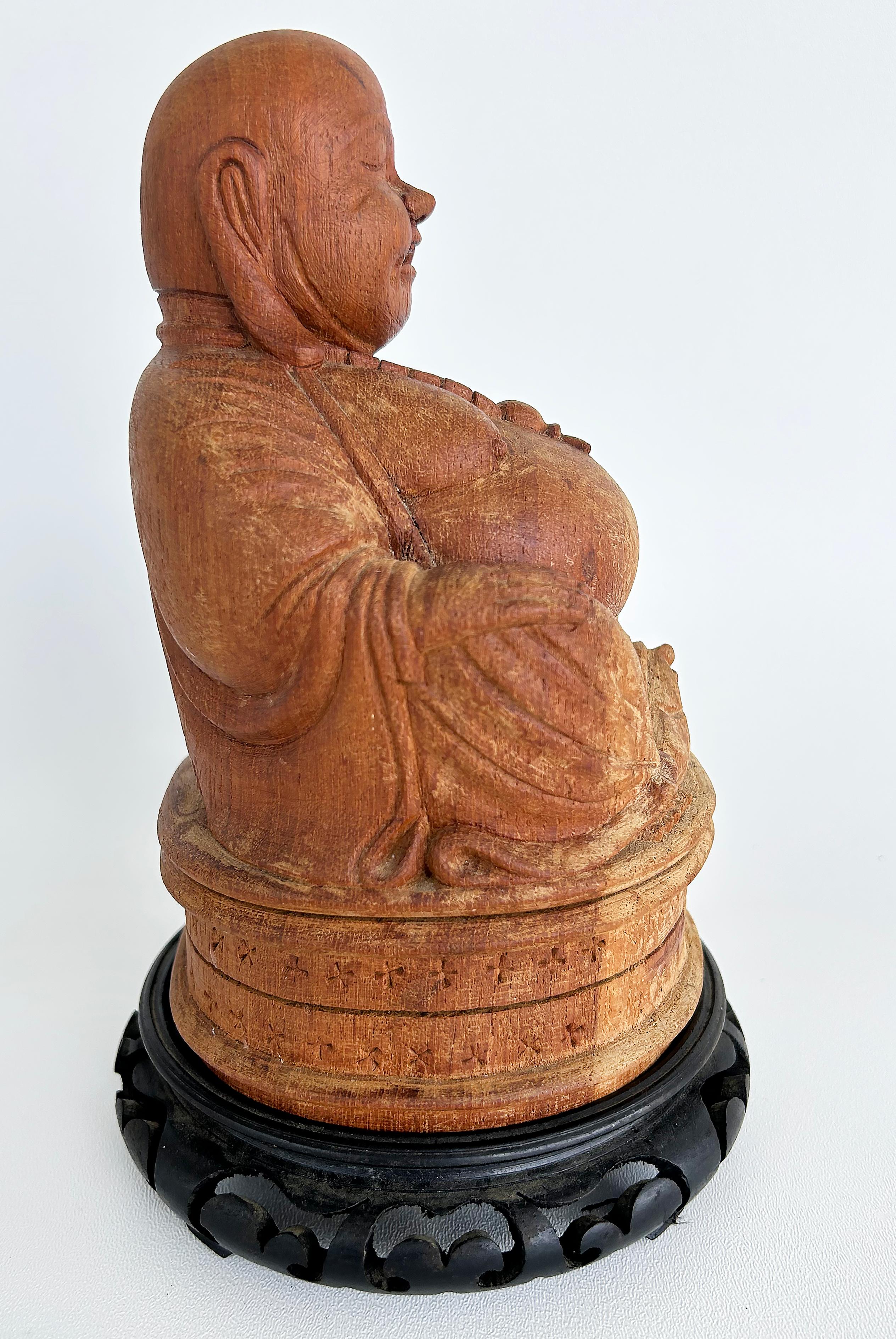 20th Century Carved Chinese Figure of Buddha on Carved Base, Signed to the Underside For Sale