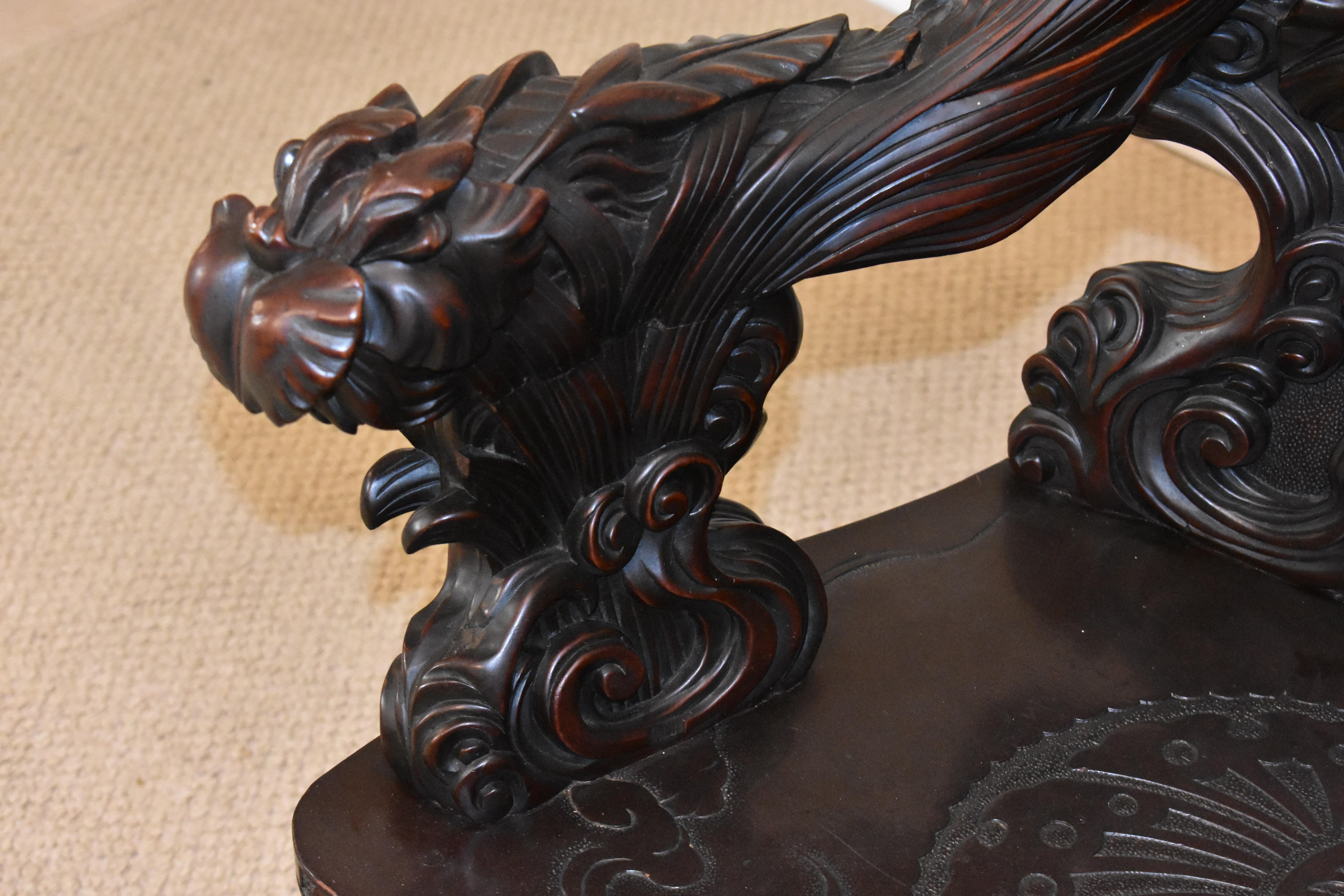 Chinese Export Carved Chinese High Back Fantasy Chair Dragon, Birds, Iris