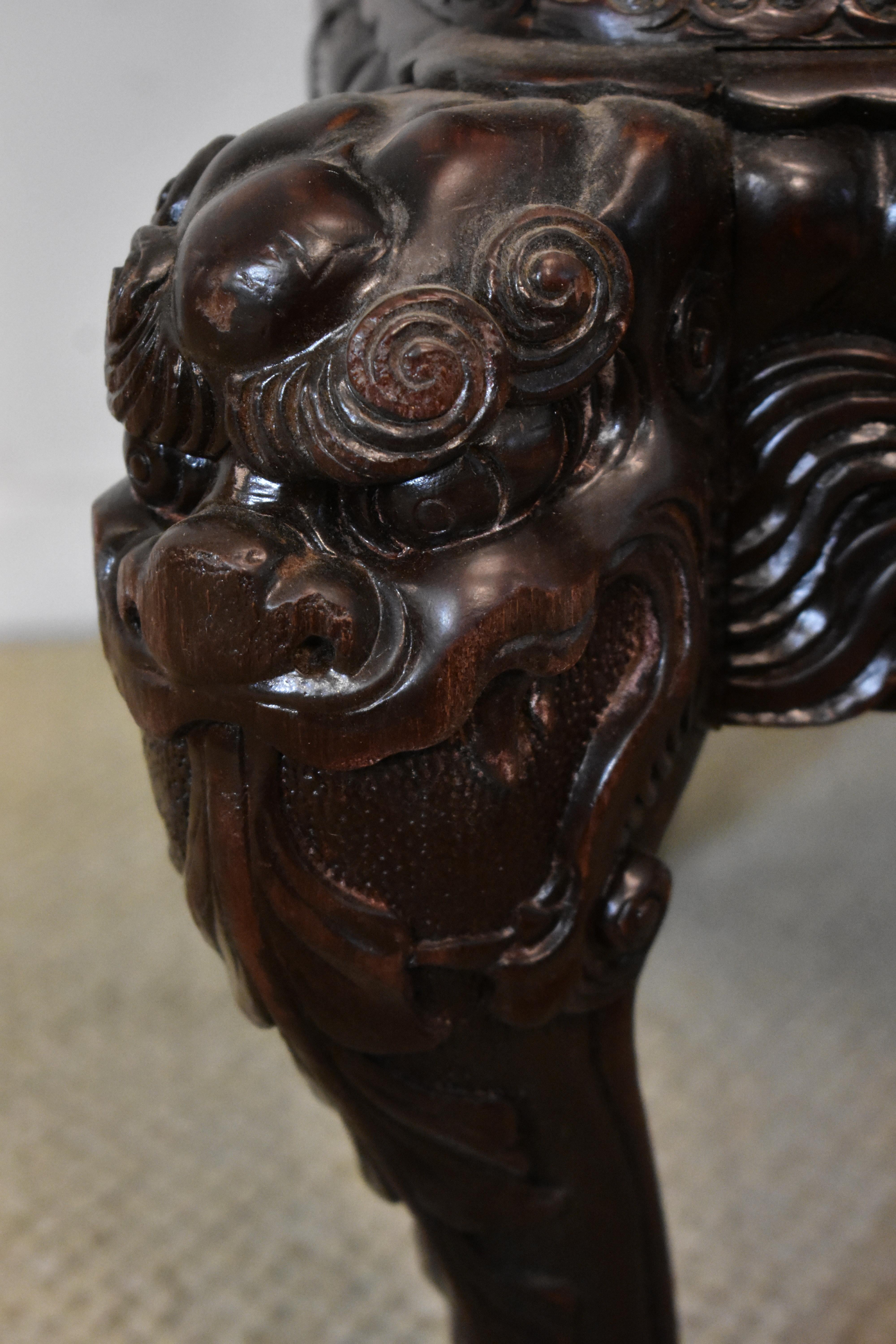 Carved Chinese High Back Fantasy Chair Dragon, Birds, Iris In Good Condition In Toledo, OH