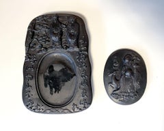 Carved Chinese Inkstone with Longevity Symbols and Marks