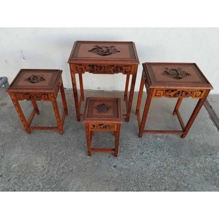 Carved Chinese Nesting Tables, Set of 4 For Sale at 1stDibs