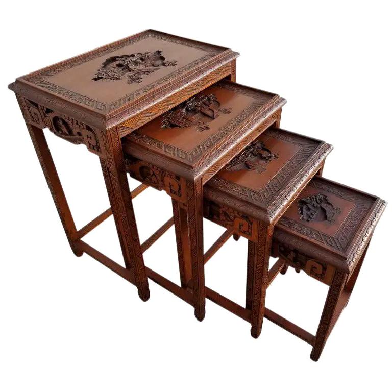 Carved Chinese Nesting Tables, Set of 4 For Sale at 1stDibs