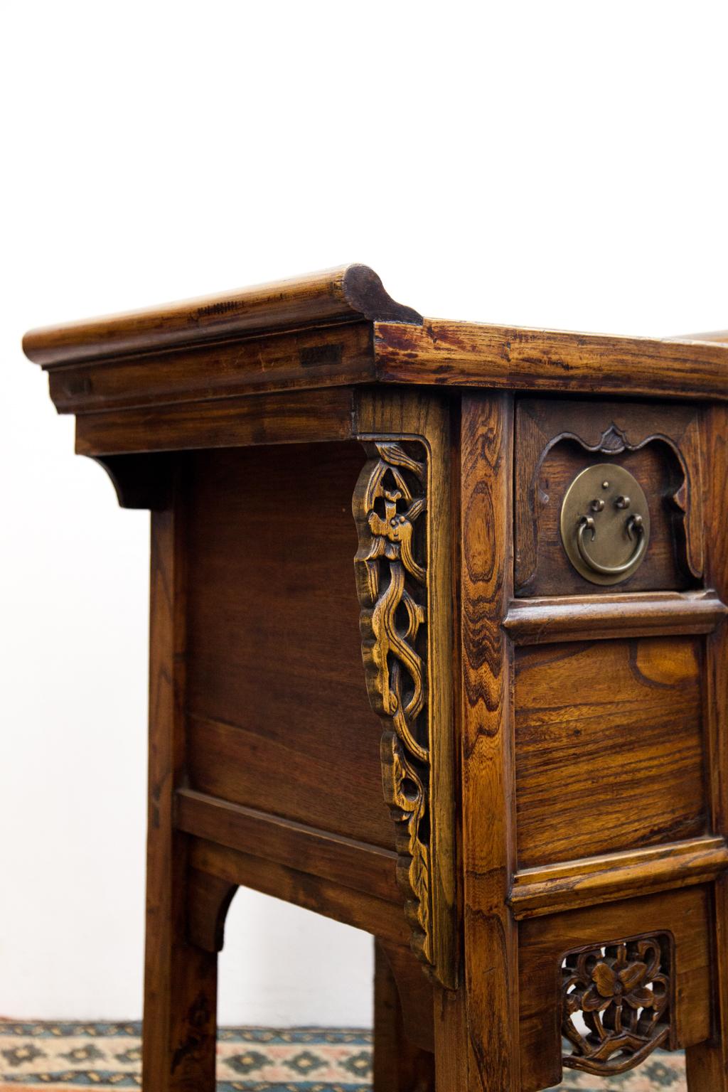 Hand-Carved Carved Chinese One Drawer Side Table