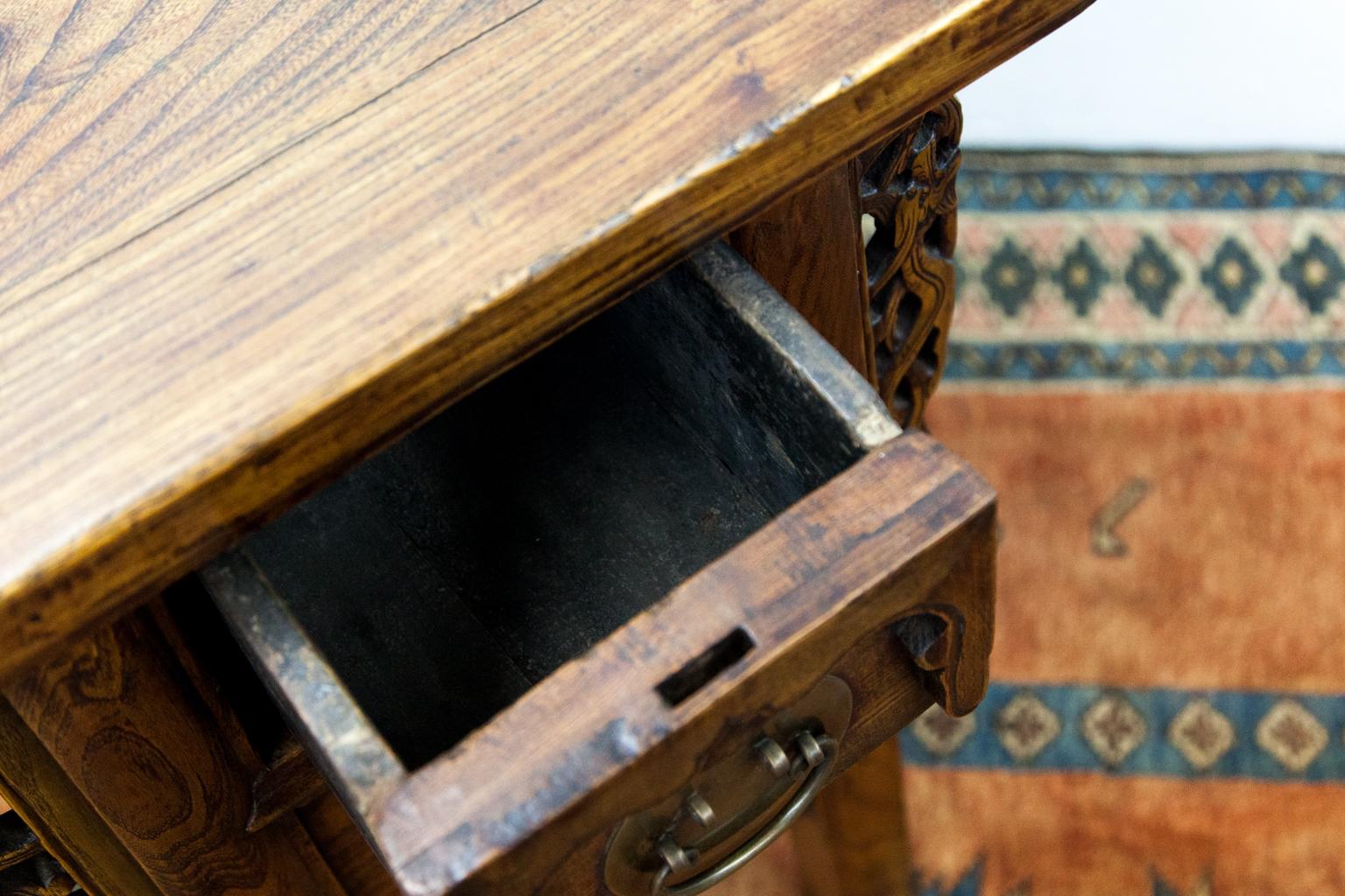 Mid-19th Century Carved Chinese One Drawer Side Table