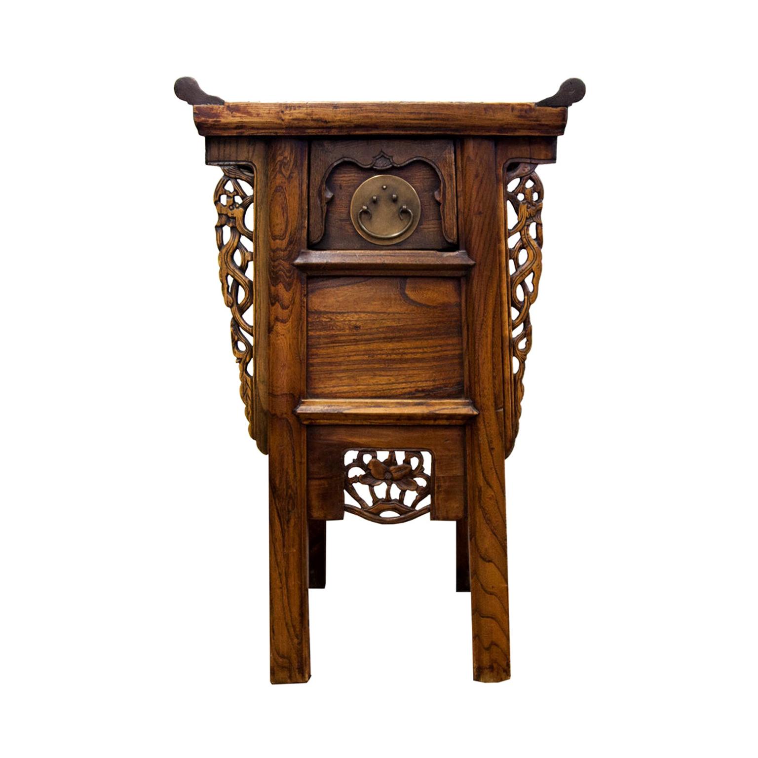 Carved Chinese One Drawer Side Table