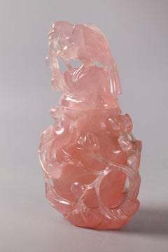 carved Chinese rose quartz cover vase