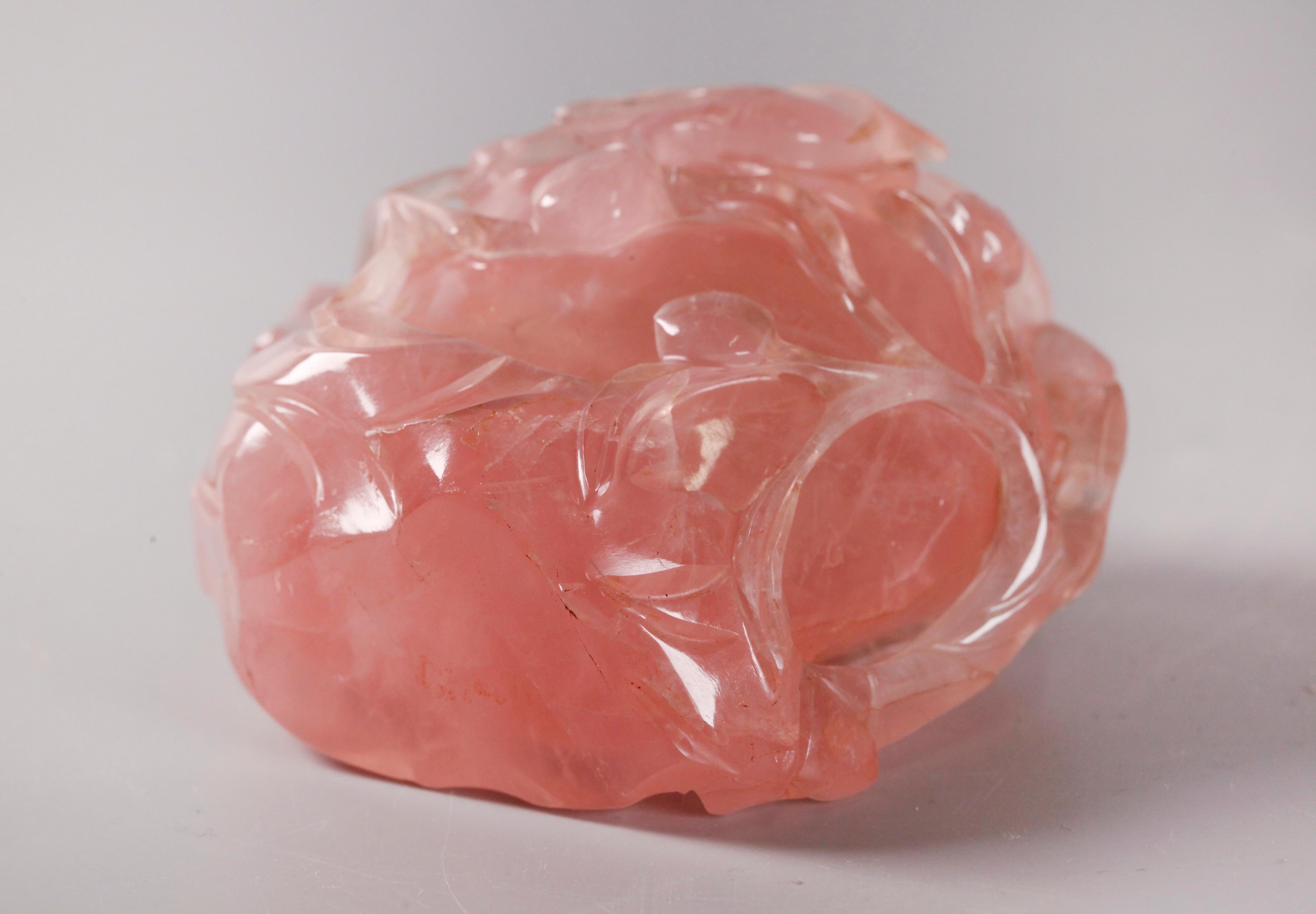Rose Quartz carved Chinese rose quartz cover vase