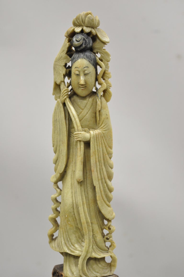 Carved Chinese Soapstone Guanyin Kwan Yin Figurine Statue For Sale at